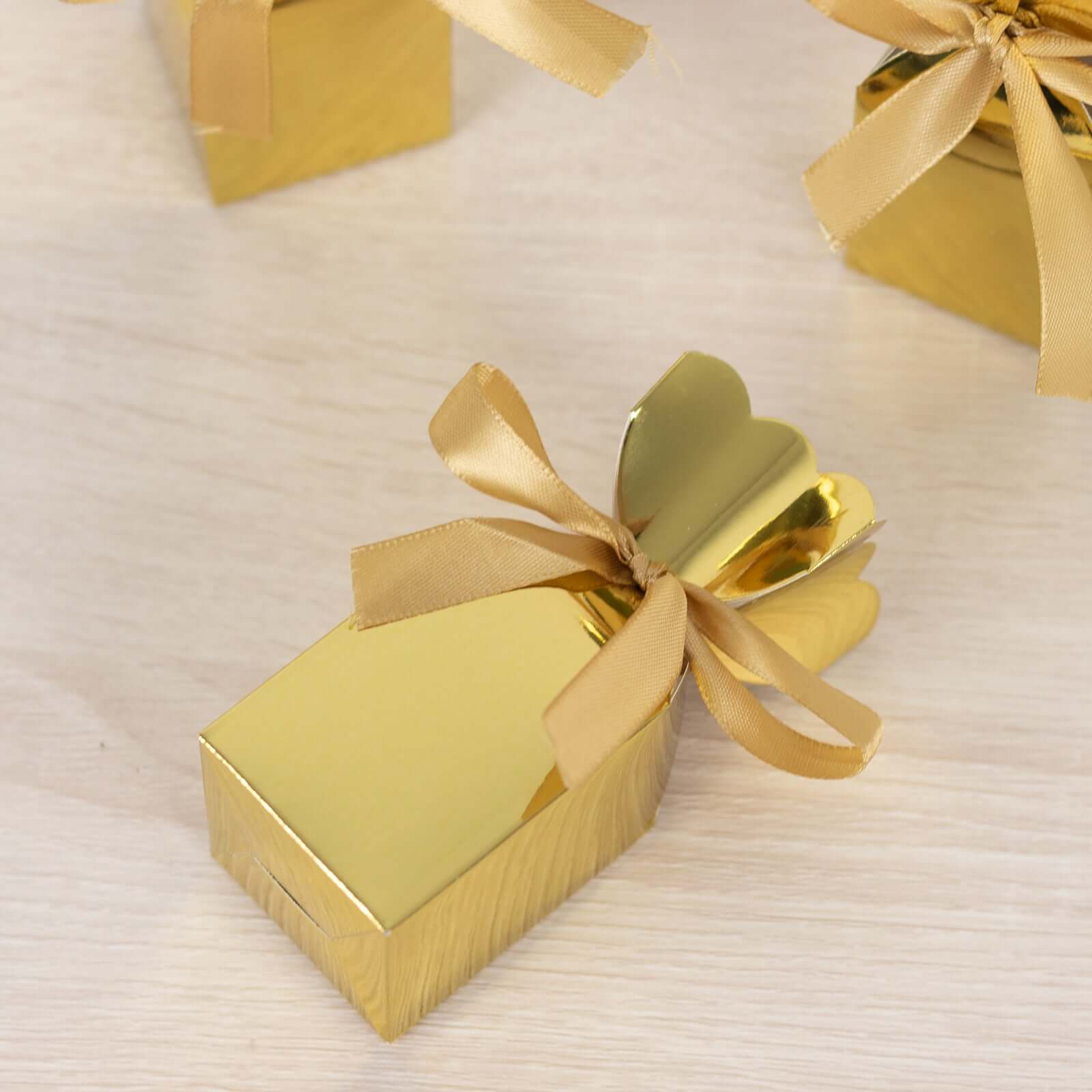 25-Pack Gold Floral Satin Ribbon Candy Gift Boxes - Ideal for Parties