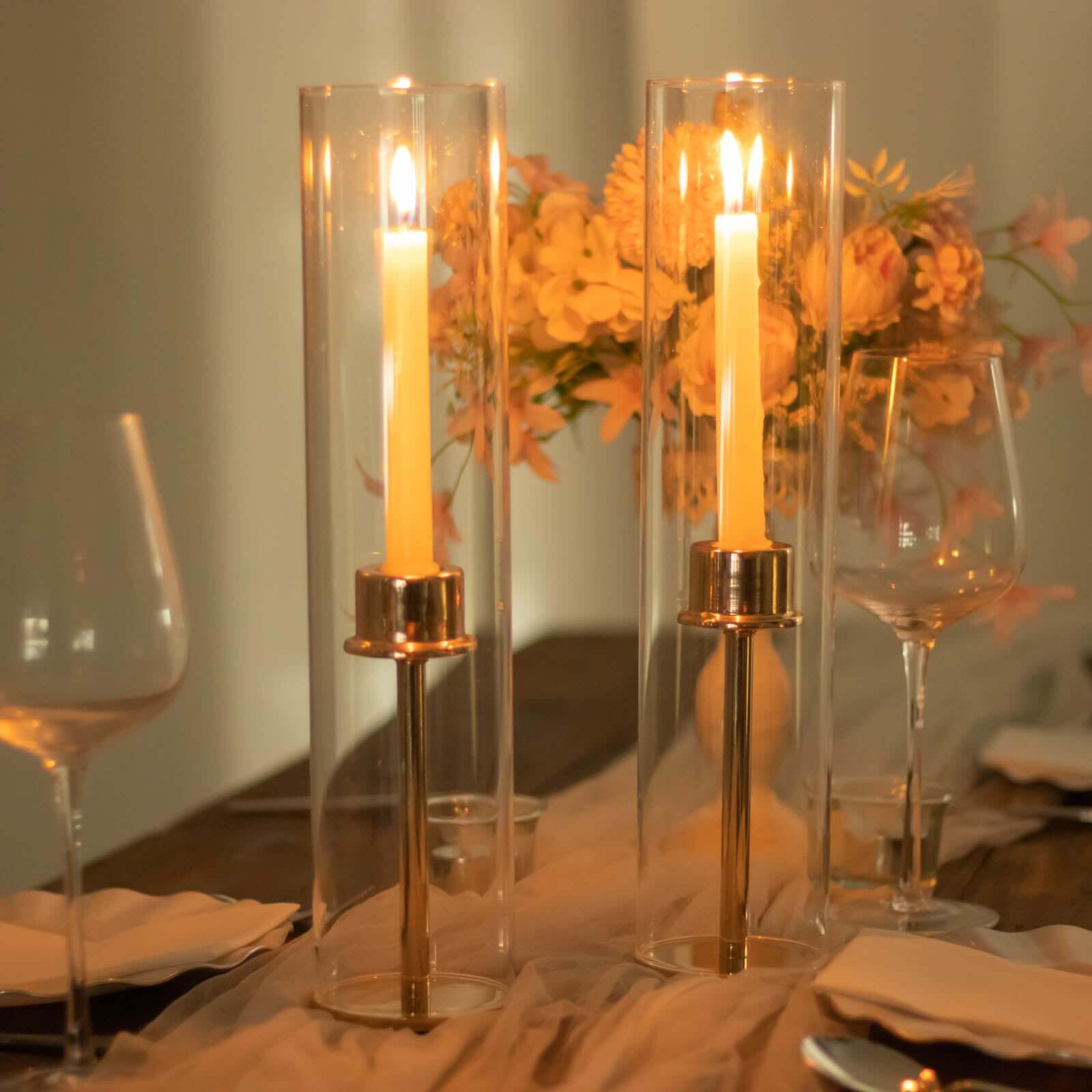 2-Pack 18-Inch Clear Glass Open-End Candelabra Shades for Stylish Table Decor