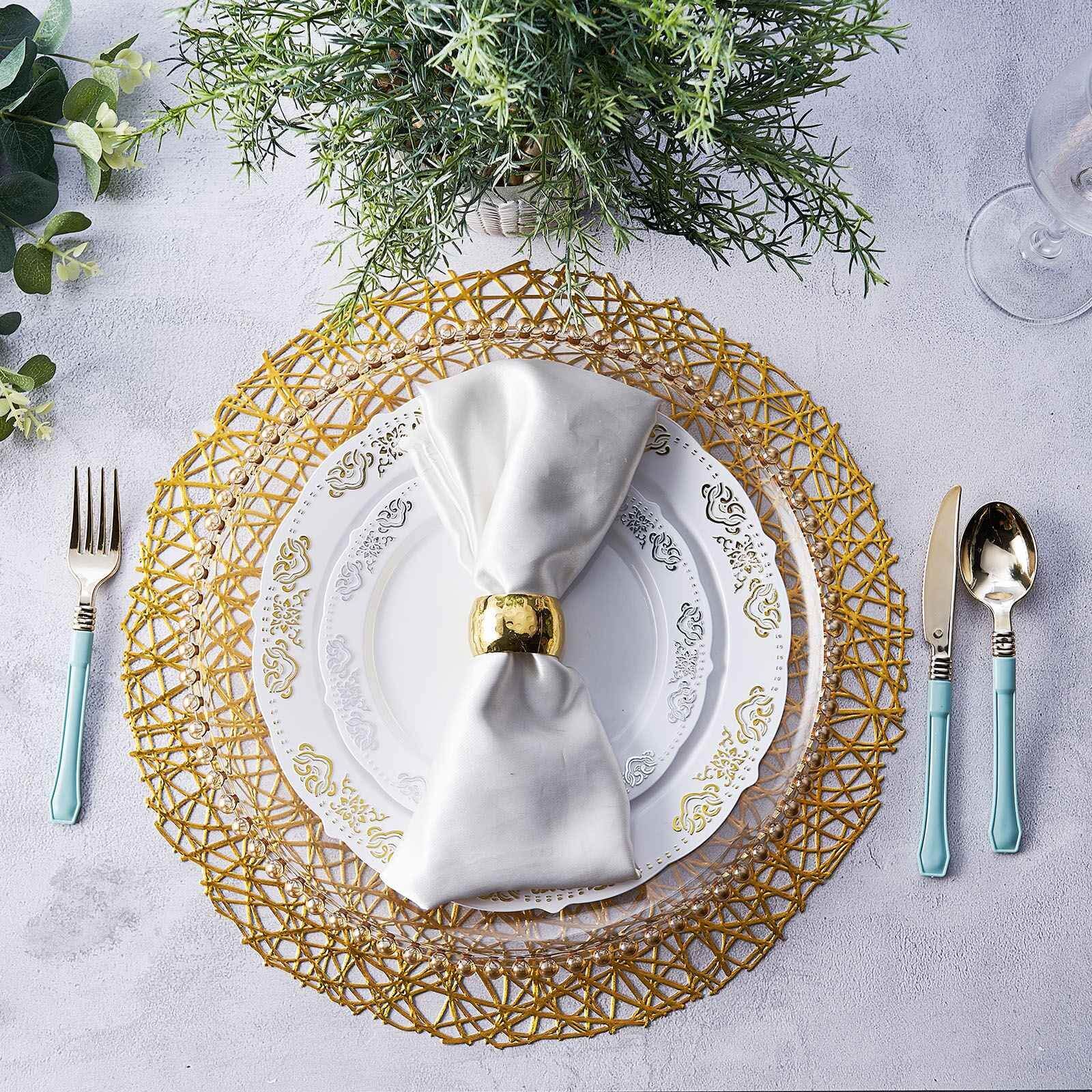 6-Piece Set of Durable Gold Vinyl Round Woven Non-Slip Dining Placemats 15