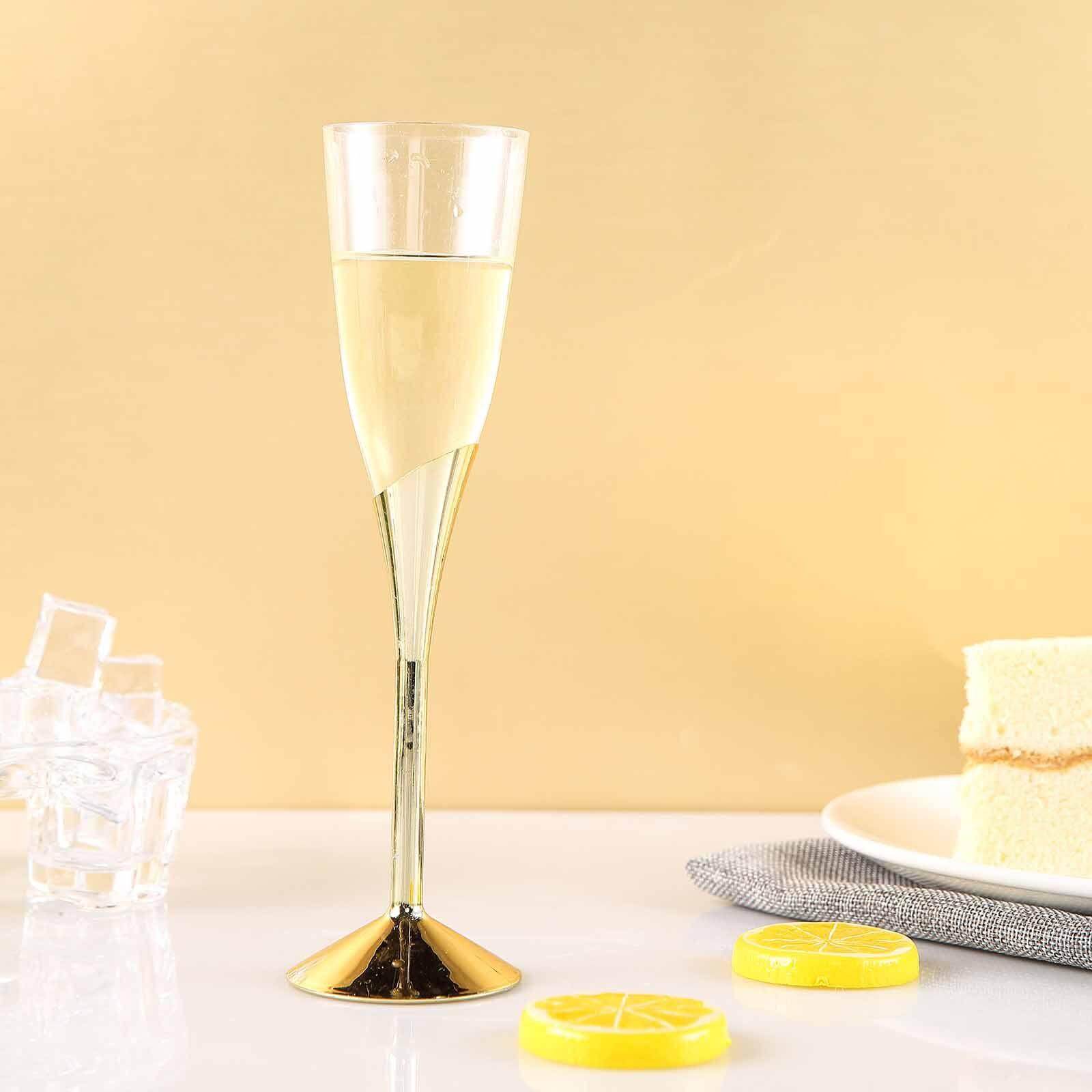 Amazing 6-Pack Disposable Plastic Champagne Flutes, 5oz Clear with Gold Base for Toasts