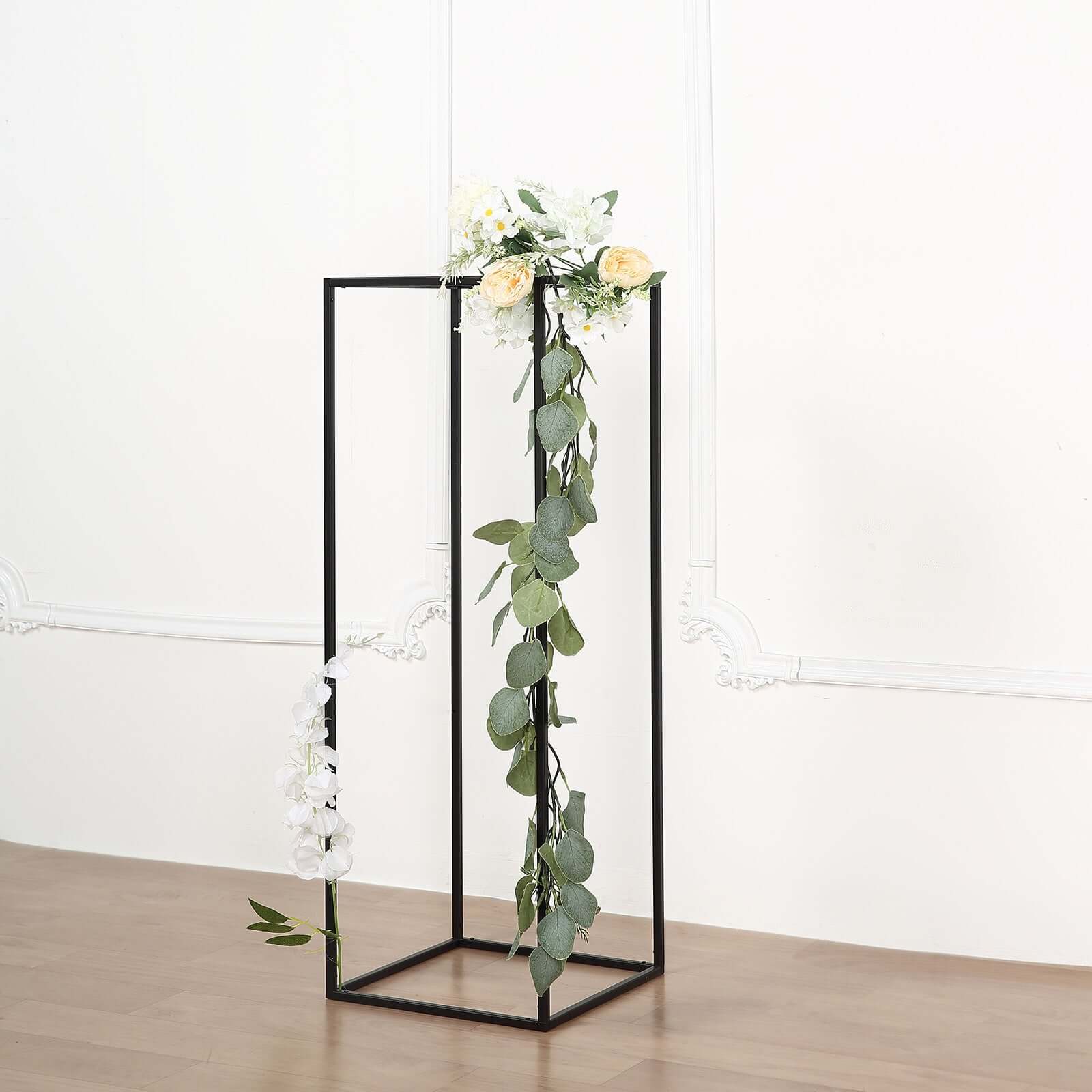 2-Pack Matte Black Iron Wedding Flower Stand, Rectangular Geometric Column Frame, 32