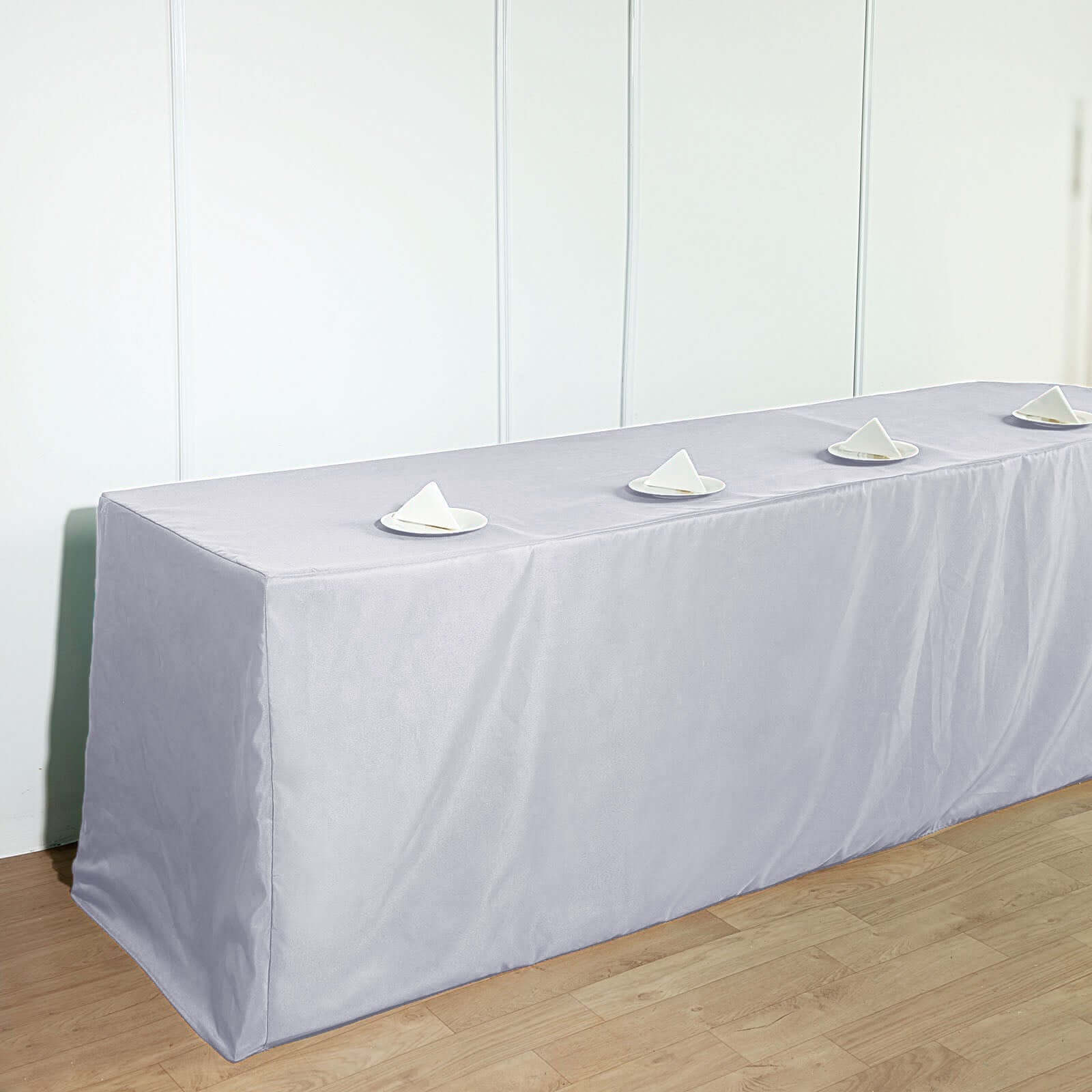 Premium White Fitted Polyester Tablecloth (96x30) - Ideal for Trade Shows, Catering & Events
