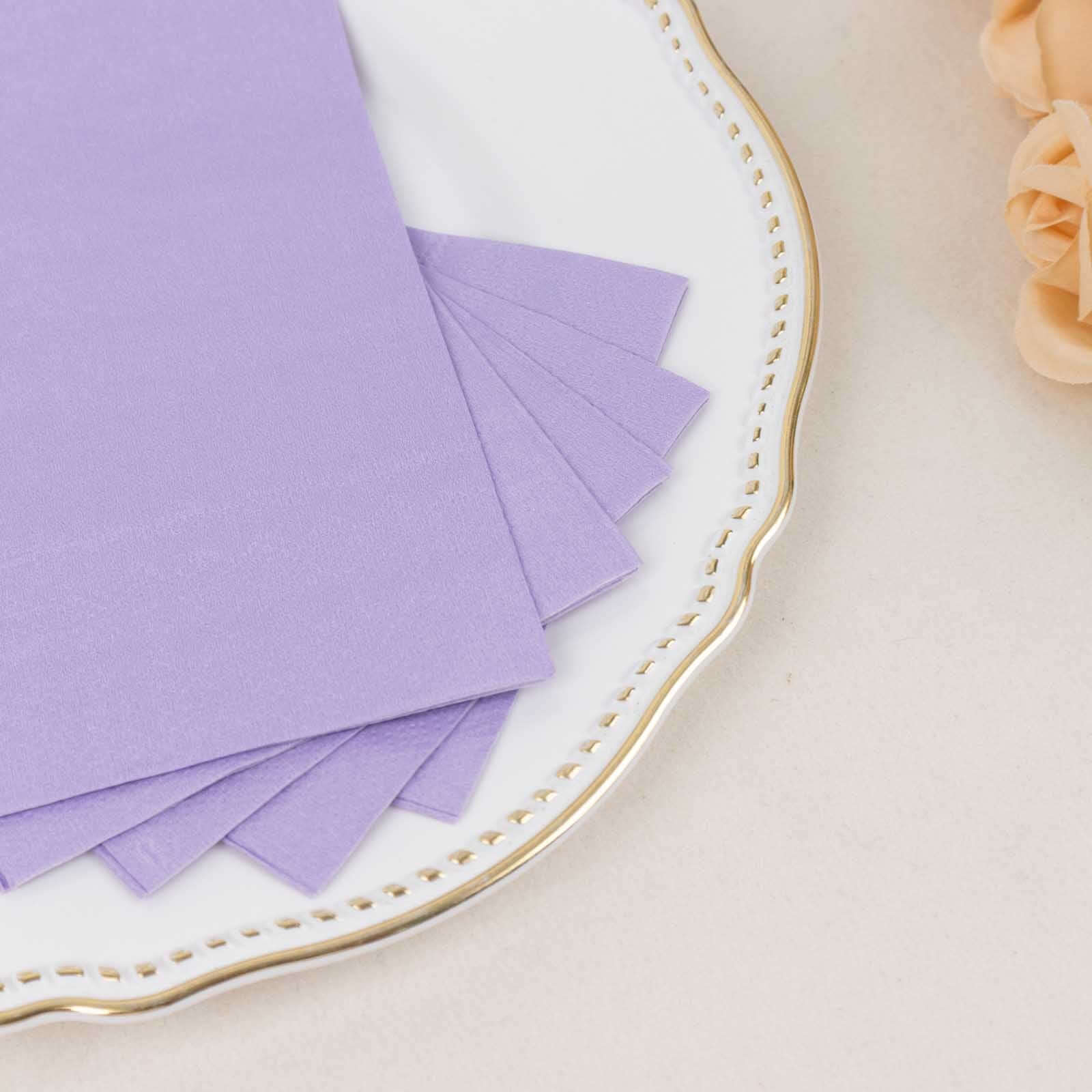 Soft 50-Pack 2-Ply Disposable Lavender Lilac Paper Cocktail and Beverage Napkins for Weddings