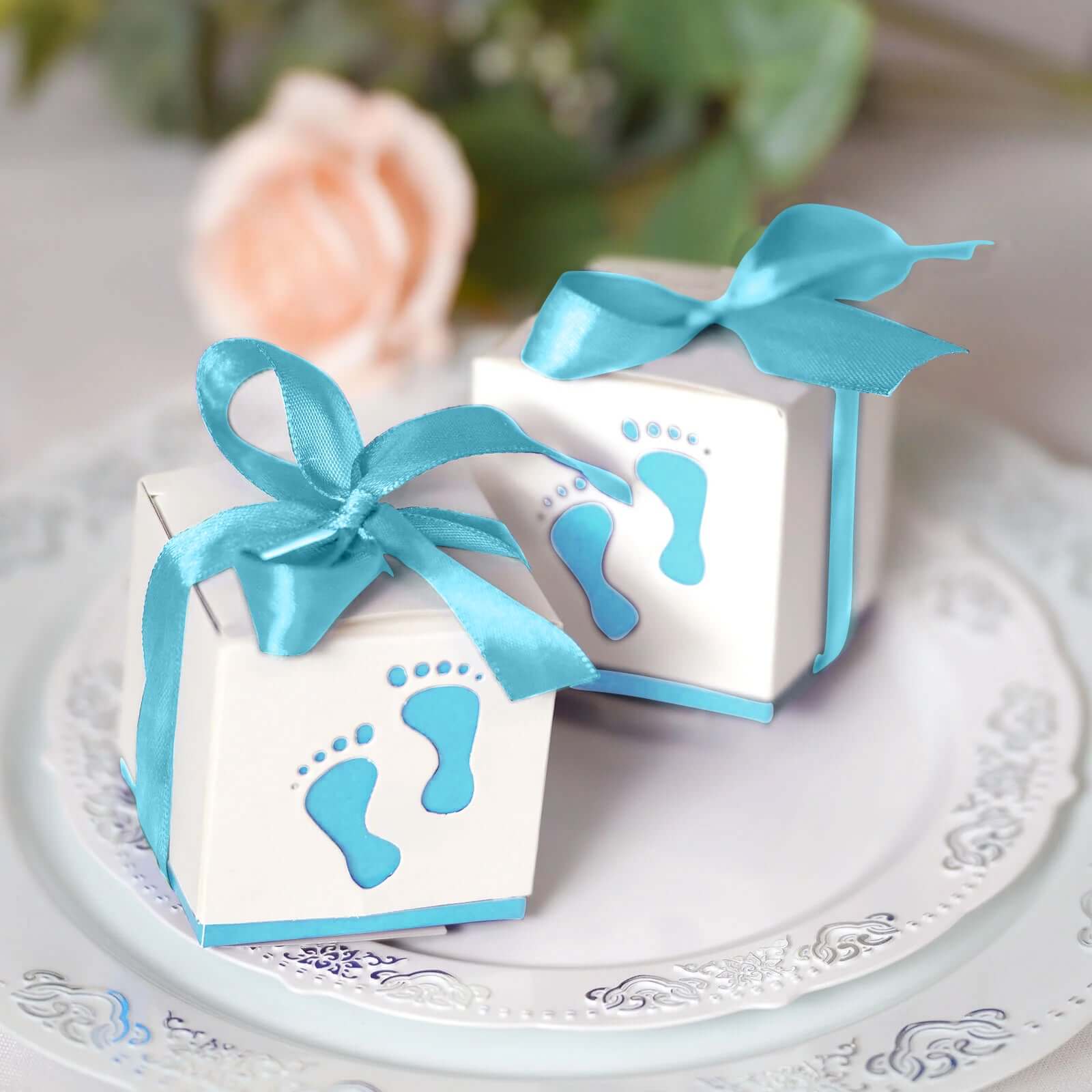 25-Piece Set of Light Blue Square Baby Shower Party Favor Candy Gift Boxes