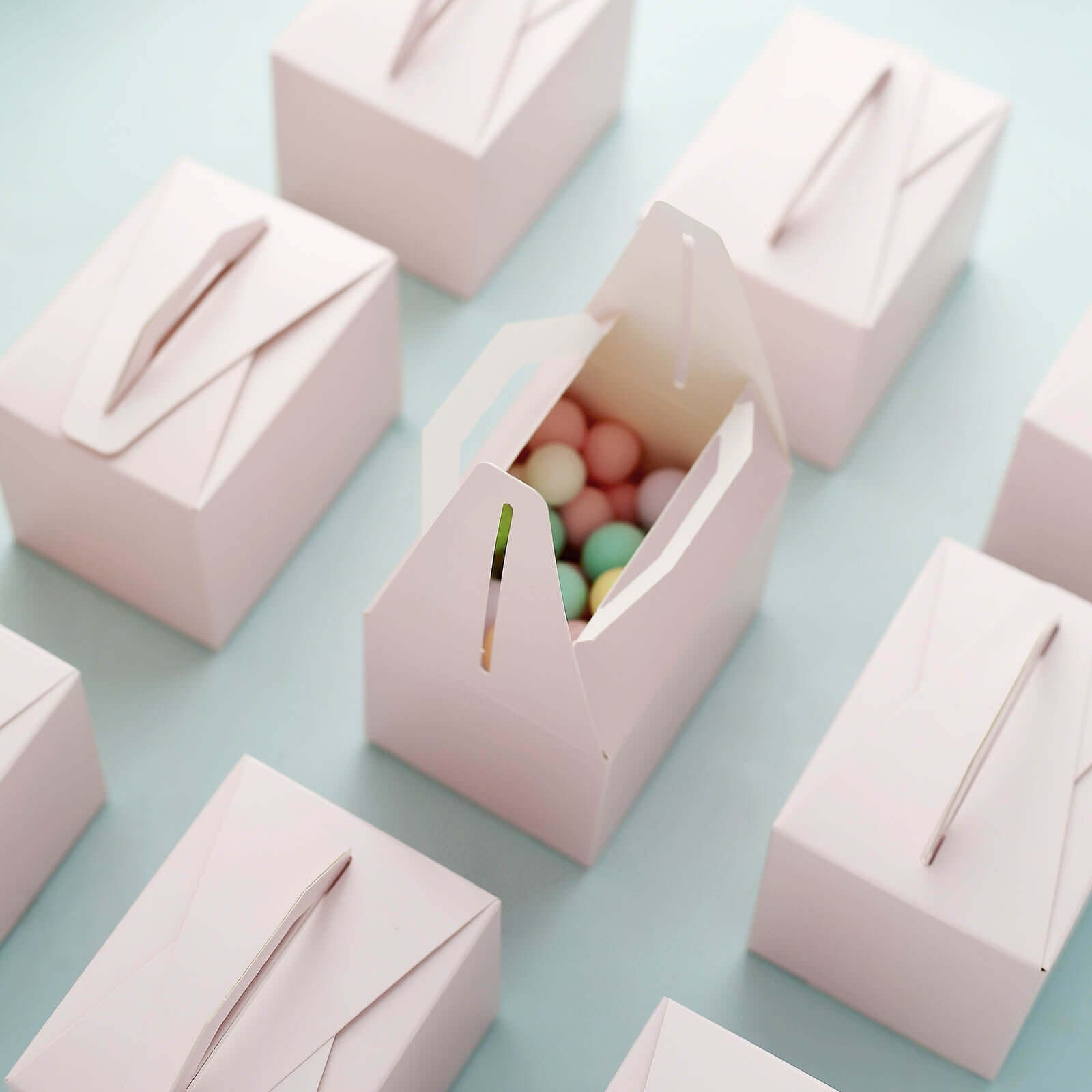 Hot Deal! 100-Pack Blush Cardstock Tote Party Favor Candy Gift Boxes, 4x3x3 Size
