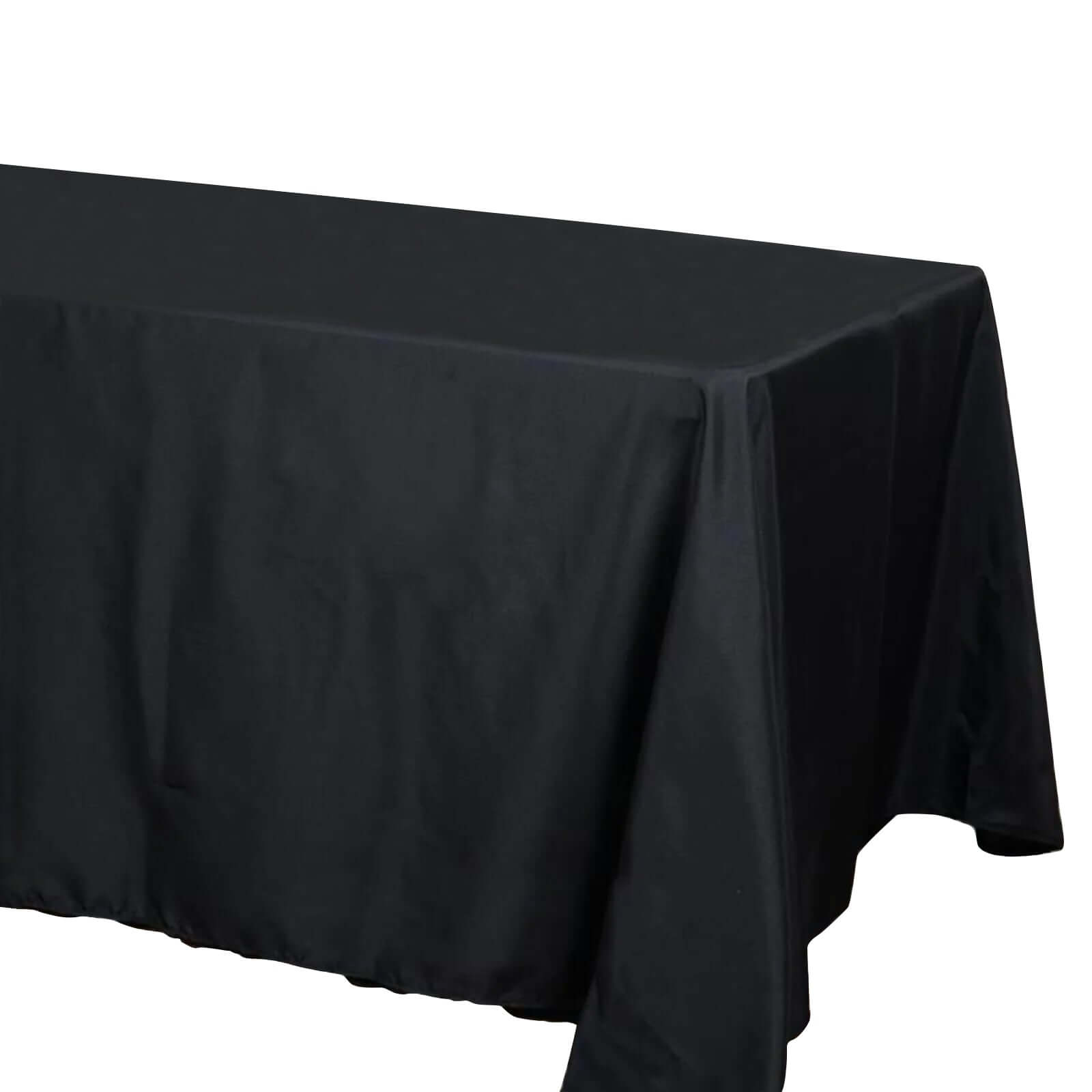Black 90x132 Polyester Rectangle Tablecloth - Seamless, Wrinkle-Resistant for Elegant Celebrations