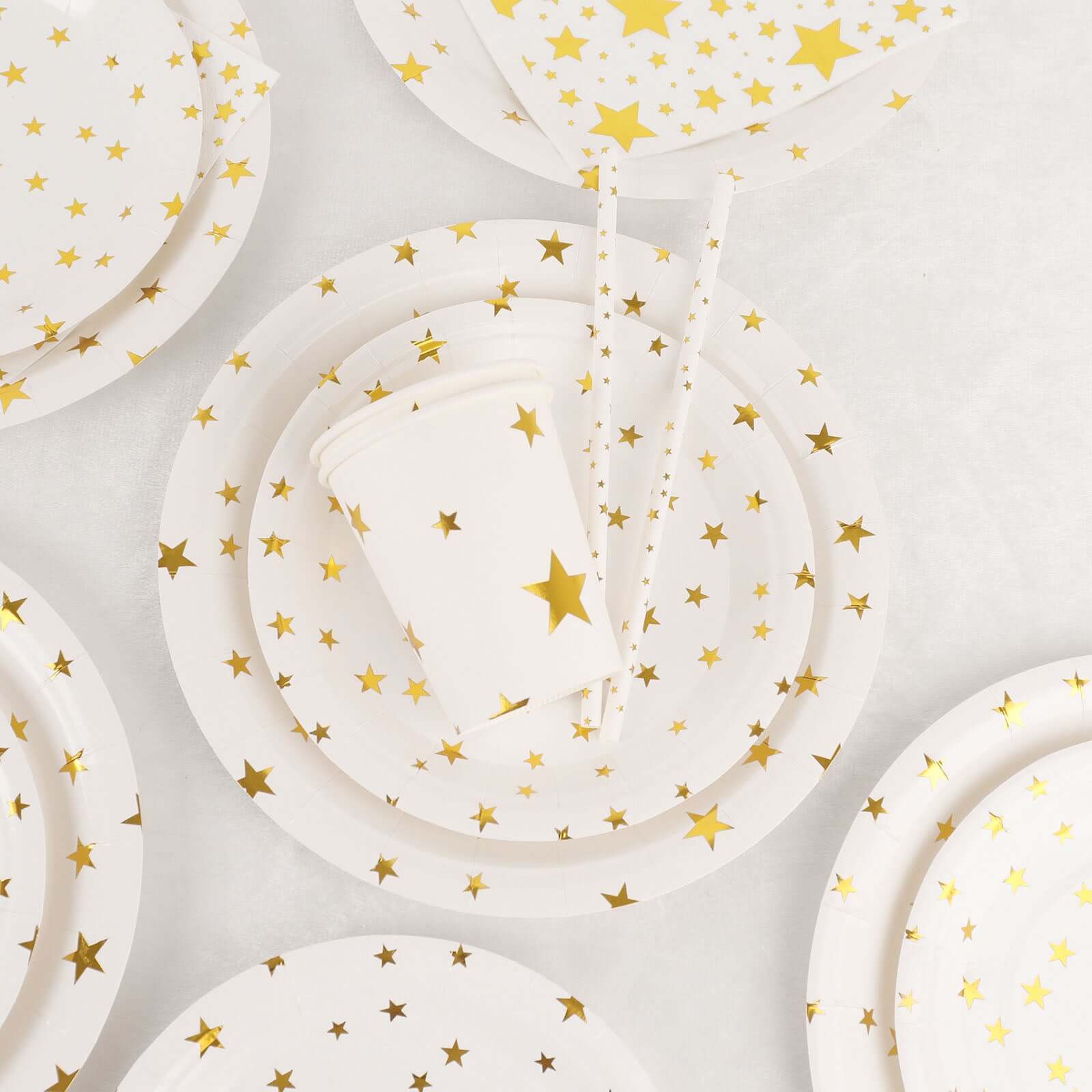 Hot Sale! 120-Piece Disposable Paper Dinnerware Set with White and Gold Star Design