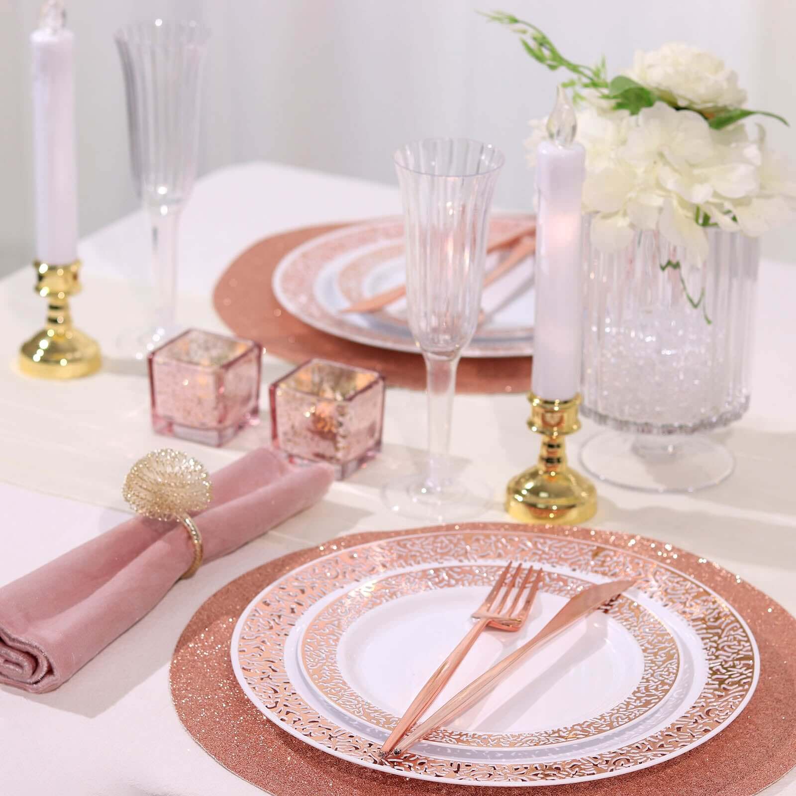 Hot Deal! 6-Pack Rose Gold Glitter Round Non-Slip Placemats, 13" Diameter