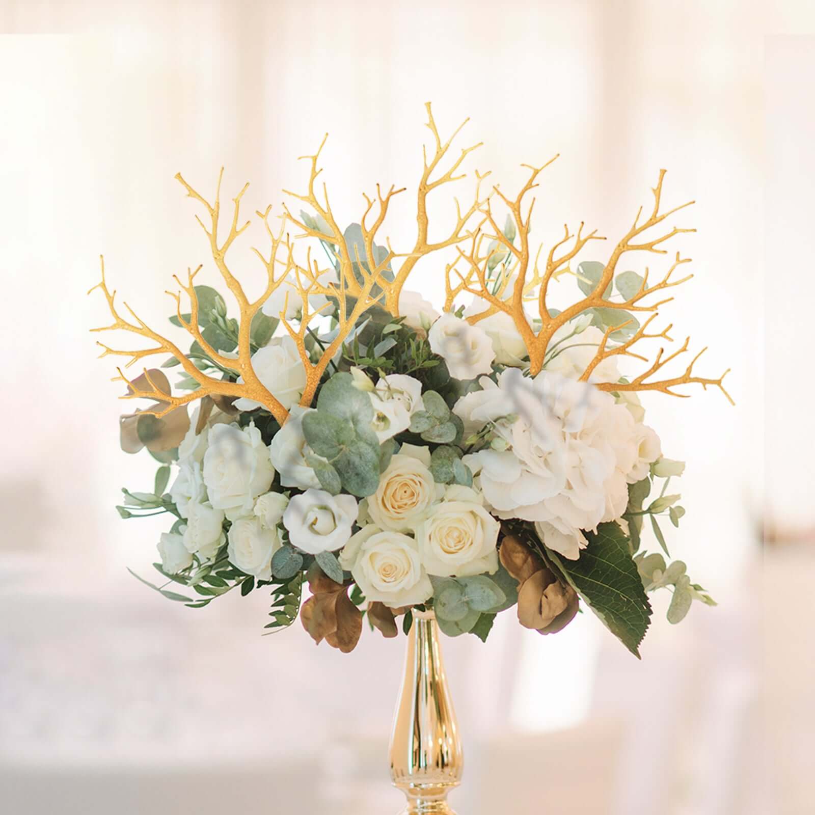 10-Piece Set of Metallic Gold Artificial Manzanita Tree Branches - Ideal for Vase Filler, Home & Wedding Decor