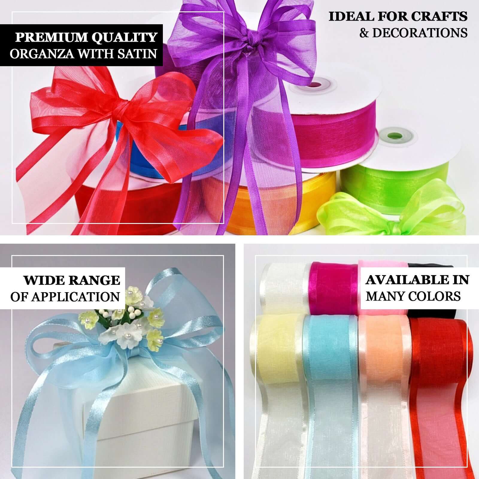 25-Yard 1.5 White Organza Ribbon with Satin Edges - Premium for Decor