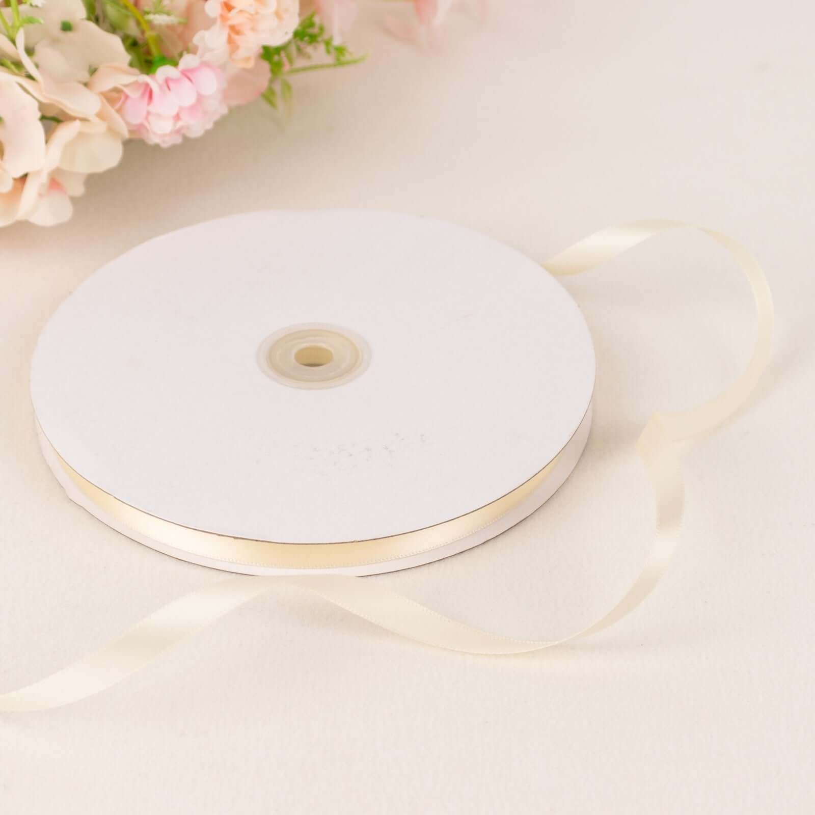 100 Yards of 3/8 Ivory Single-Sided Decorative Satin Ribbon