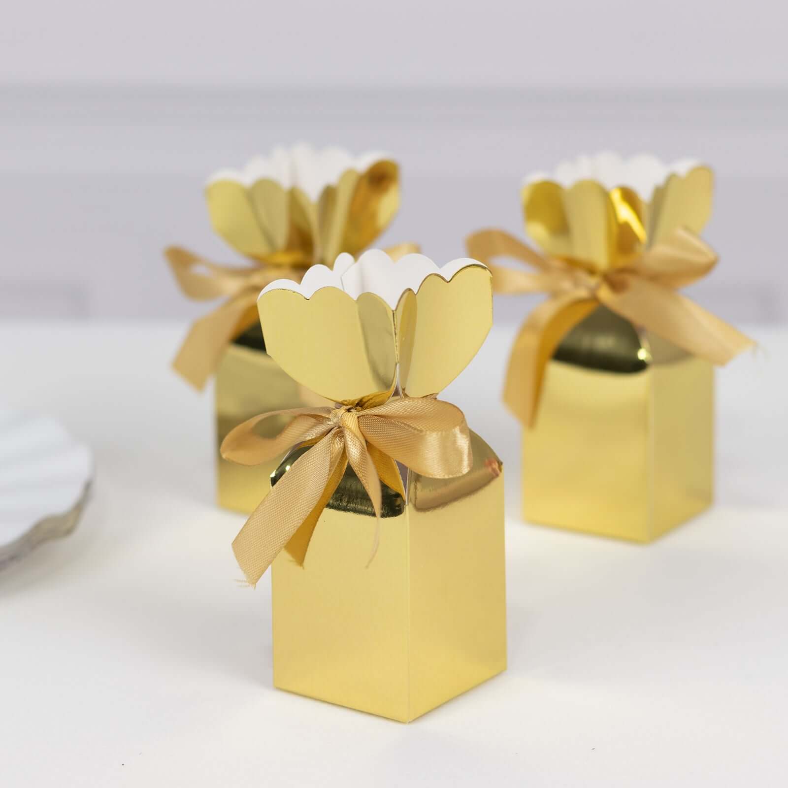 25-Pack Gold Floral Satin Ribbon Candy Gift Boxes - Ideal for Parties