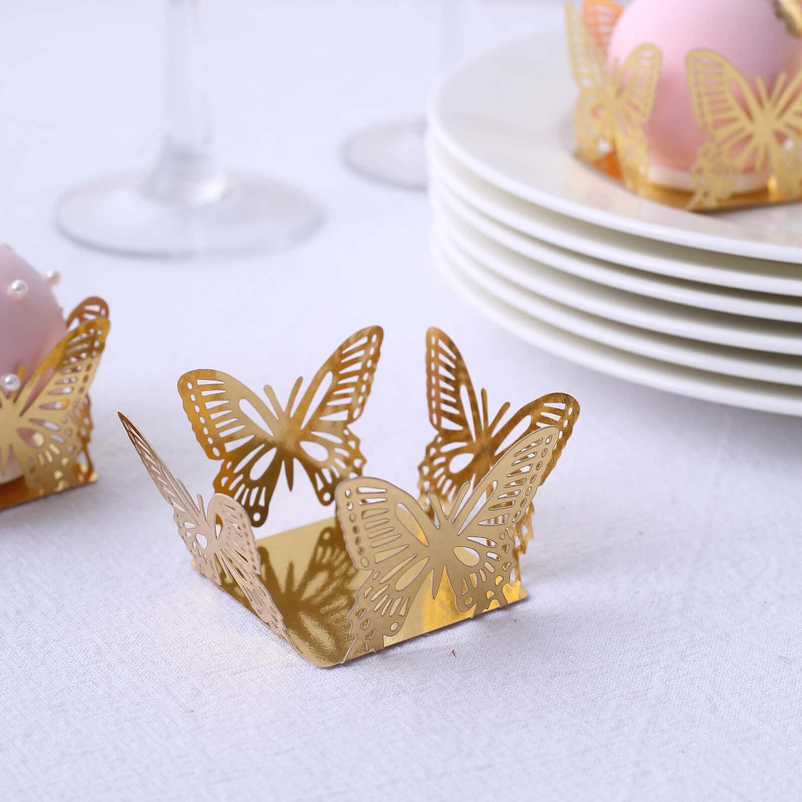 Hot Deal! 50-Pack Metallic Gold Mini Paper Truffle Cup Liners with Butterfly Square Design for Cupcakes