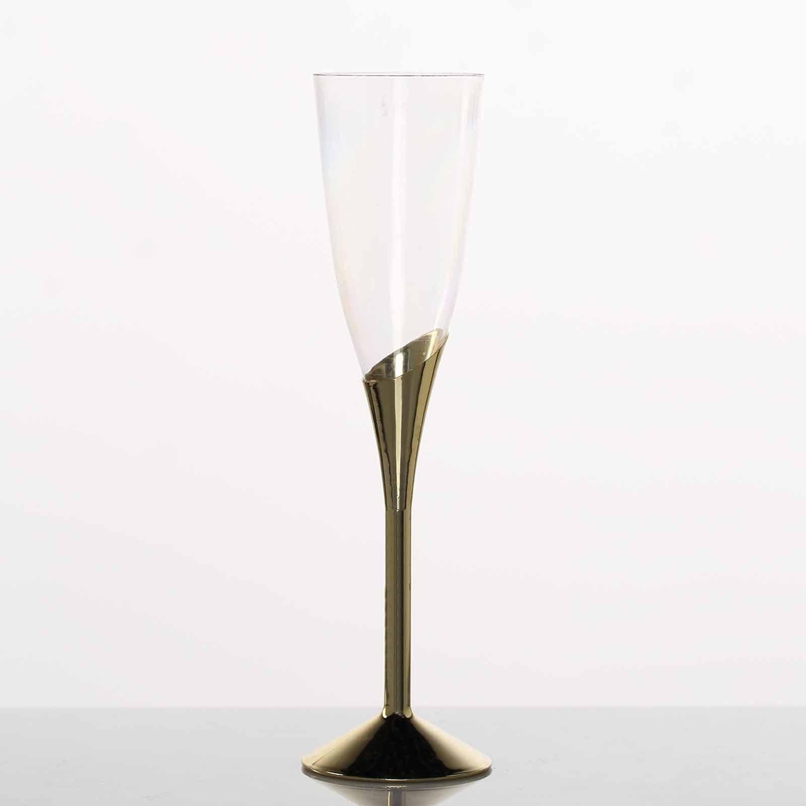 Amazing 6-Pack Disposable Plastic Champagne Flutes, 5oz Clear with Gold Base for Toasts