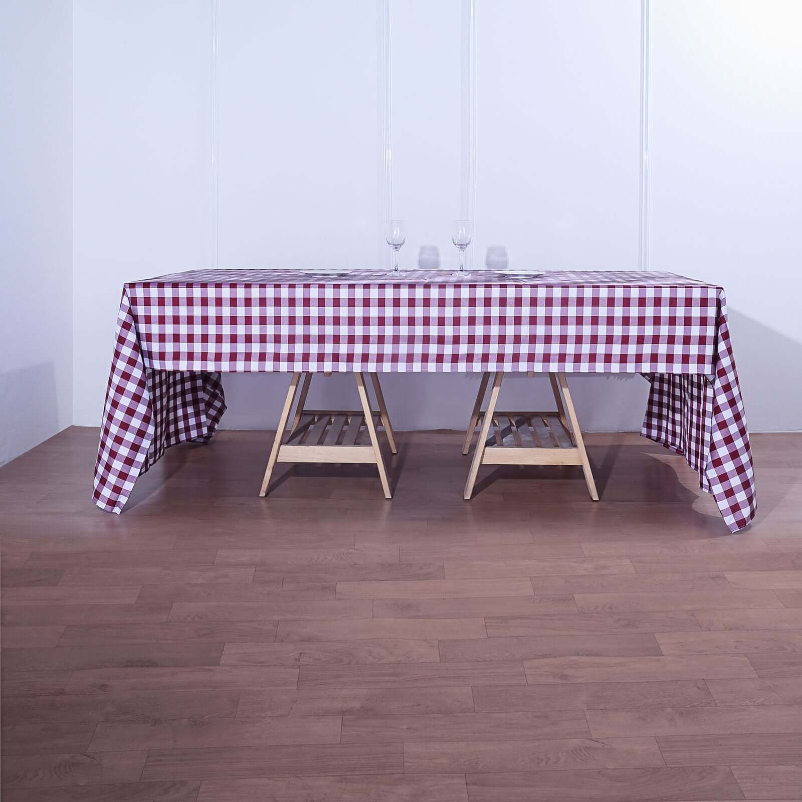 Hot Deal! 60x126 Polyester Buffalo Plaid White/Burgundy Rectangle Tablecloth