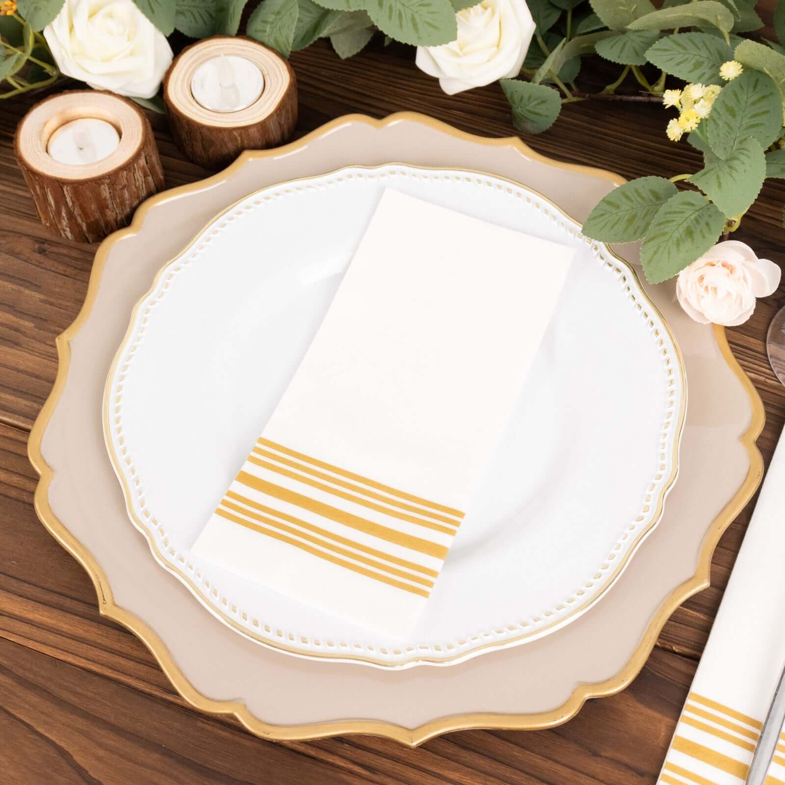 Hot Deal! 20-Pack White Linen-Like Airlaid Napkins with Gold Lines