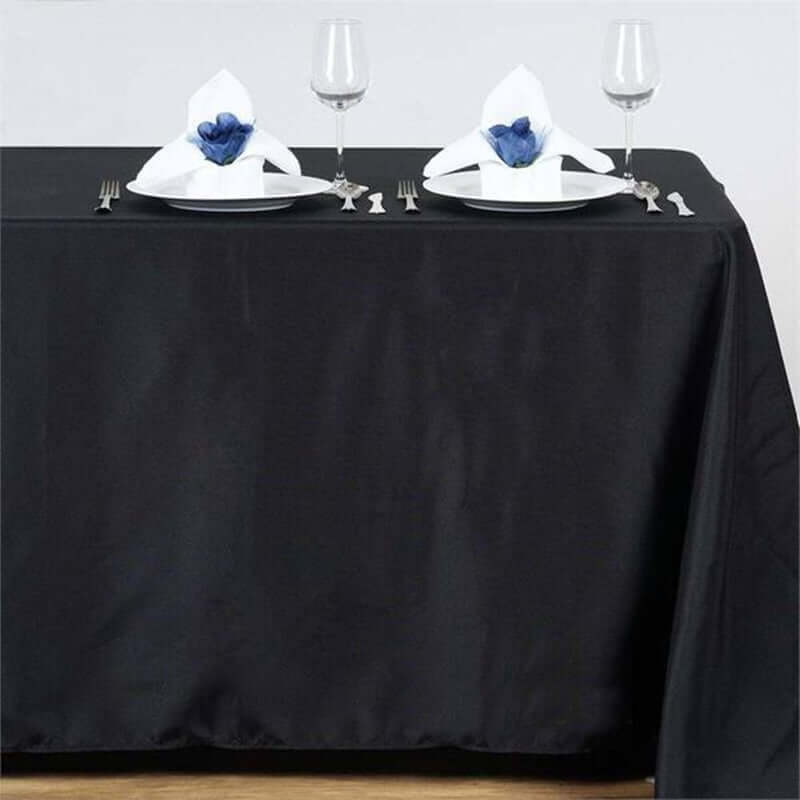 Wrinkle-Resistant Black Polyester 54x96 Rectangle Tablecloth - Easy Care