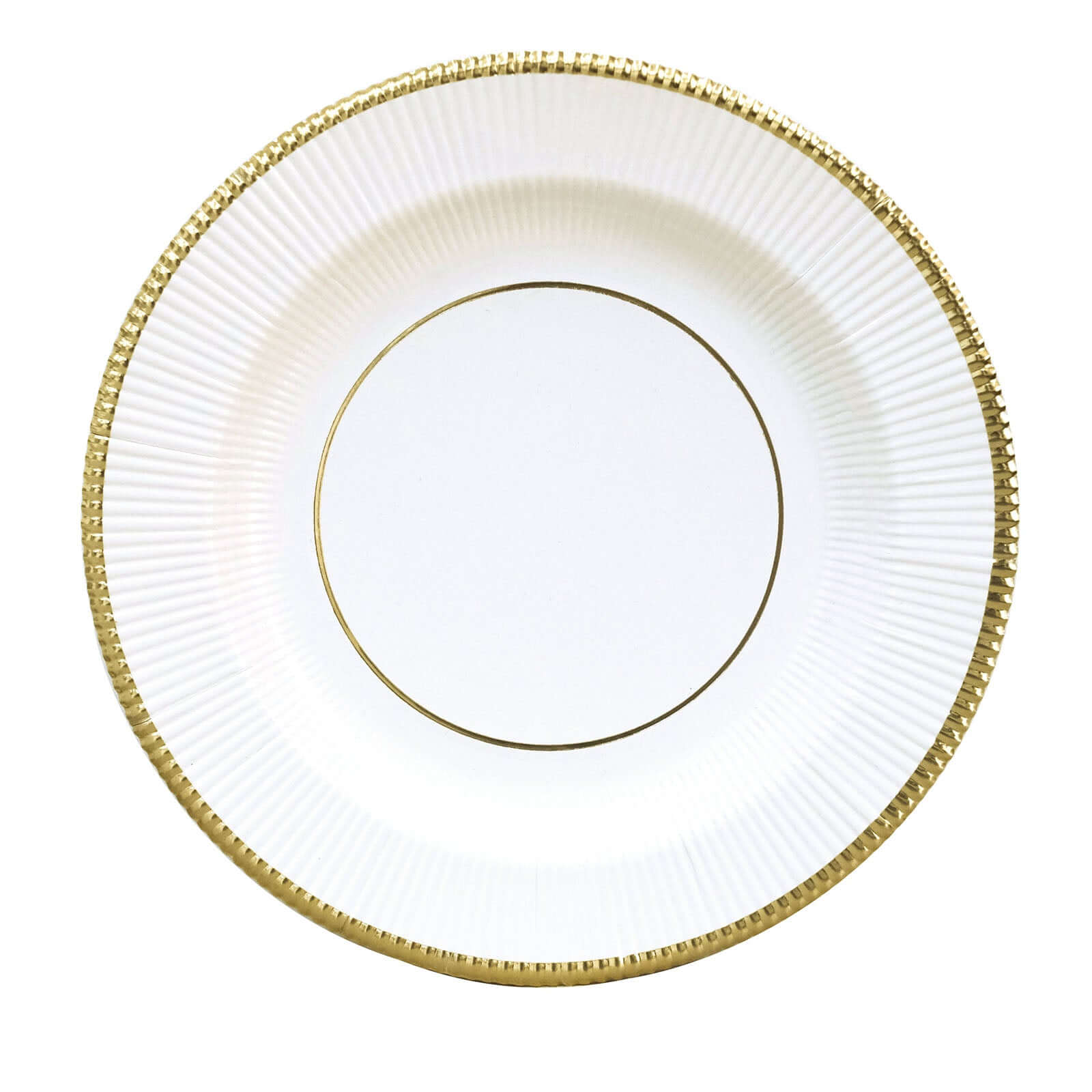 25-Pack Disposable 10-Inch White Sunray Dinner Plates with Gold Rim, 350GSM Heavy Duty