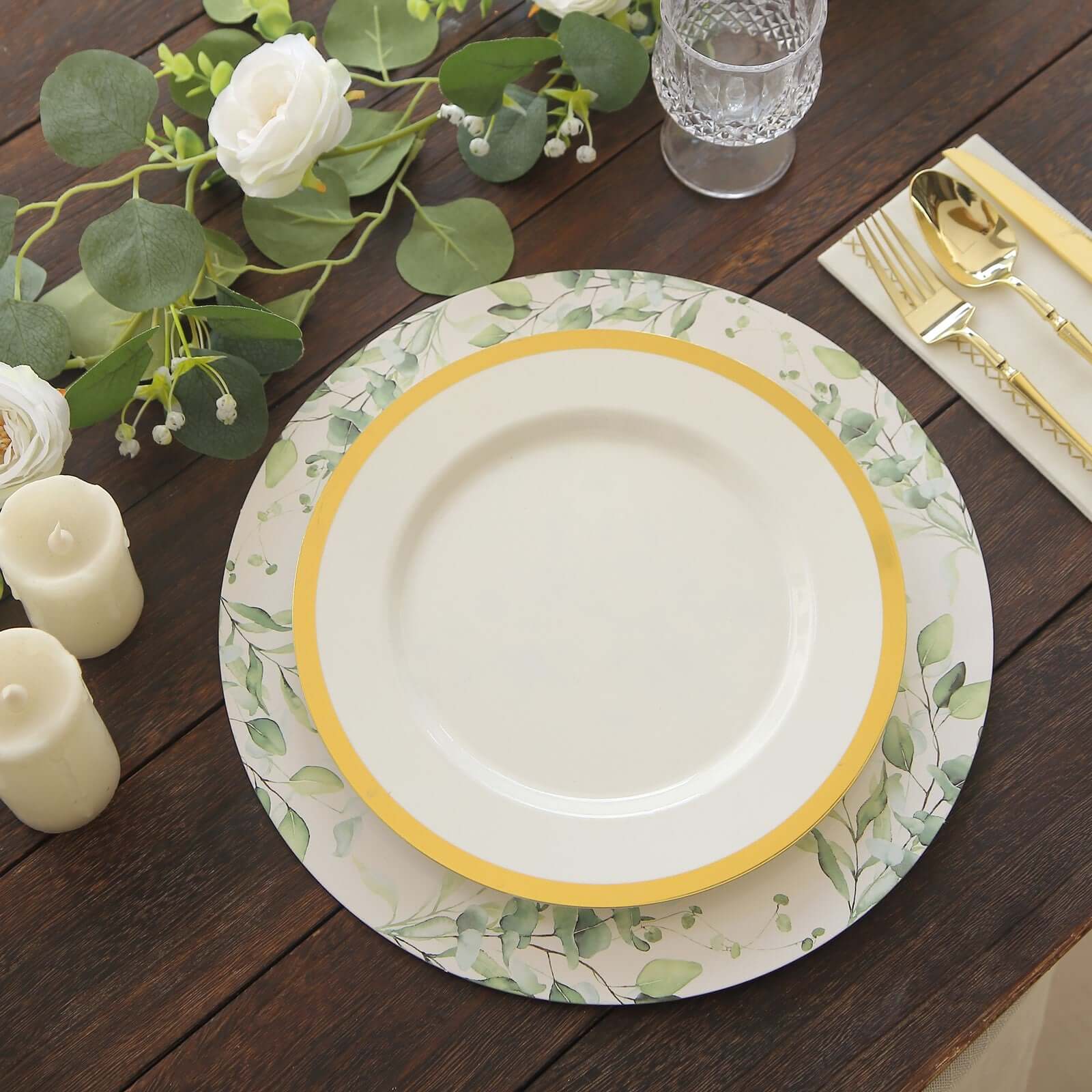 Hot Deal! 6-Pack 13-Inch Disposable Charger Plates with Eucalyptus Leaves Print, 700GSM Floral Paper Chargers