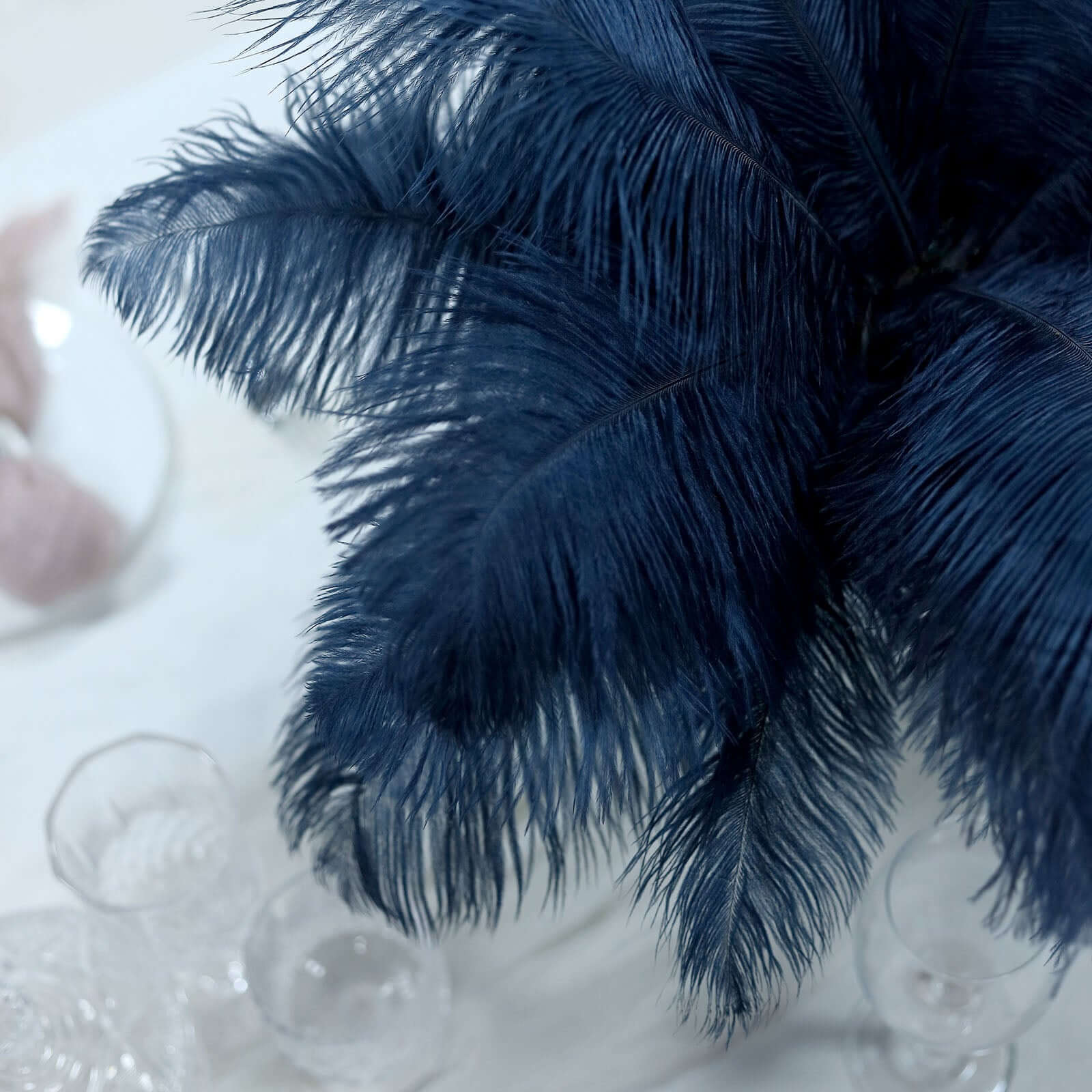 12-Piece Set of 13 - 15 Inch Navy Blue Authentic Ostrich Feathers for DIY Centerpieces