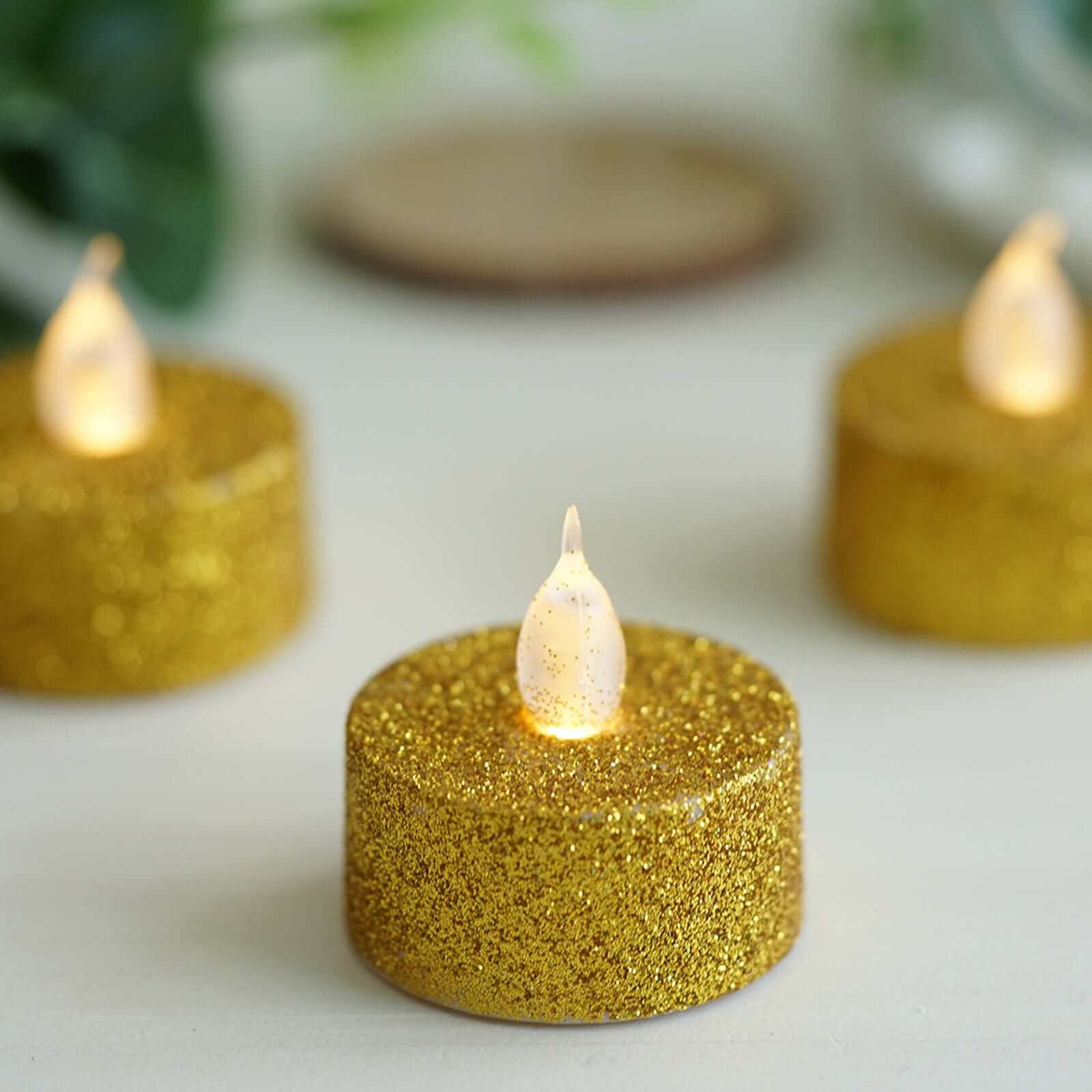 Hot Sale! 12-Pack Flameless LED Tealight Candles with Glittery Gold Design, Battery Operated