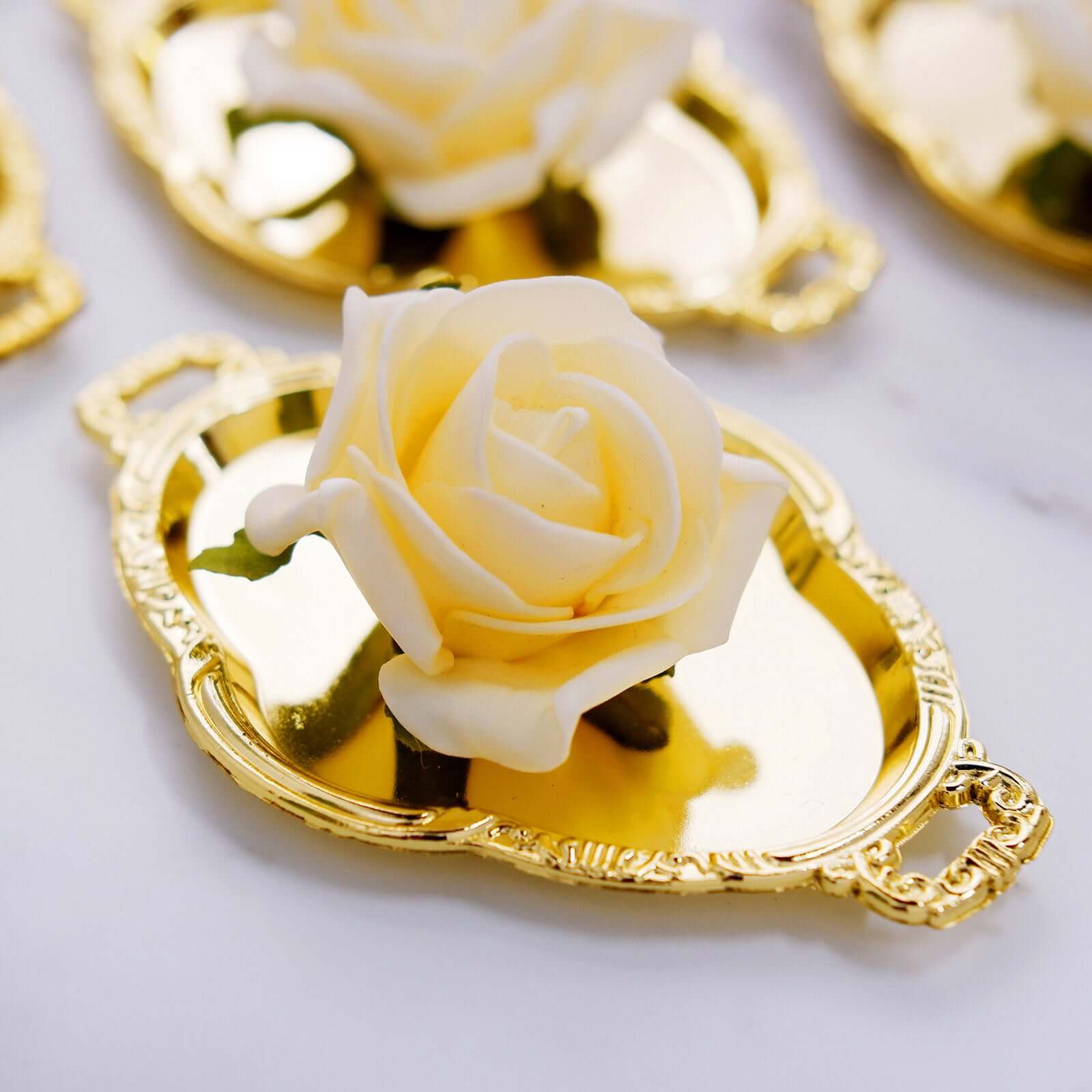 Hot Sale! 12-Pack Gold Plastic Mini Oval Display Trays for Sweets and Party Favors
