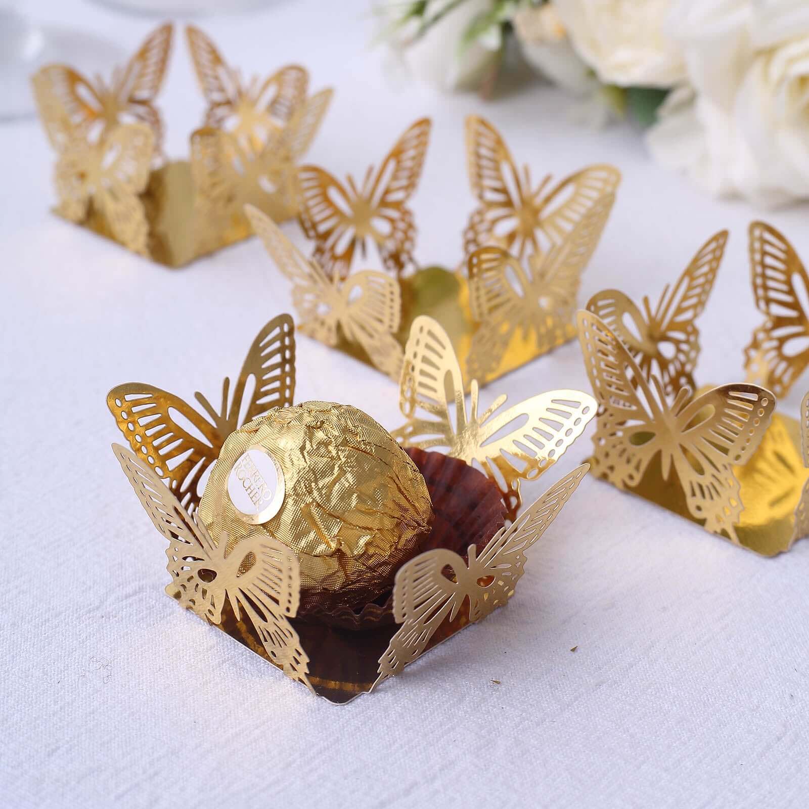 Hot Deal! 50-Pack Metallic Gold Mini Paper Truffle Cup Liners with Butterfly Square Design