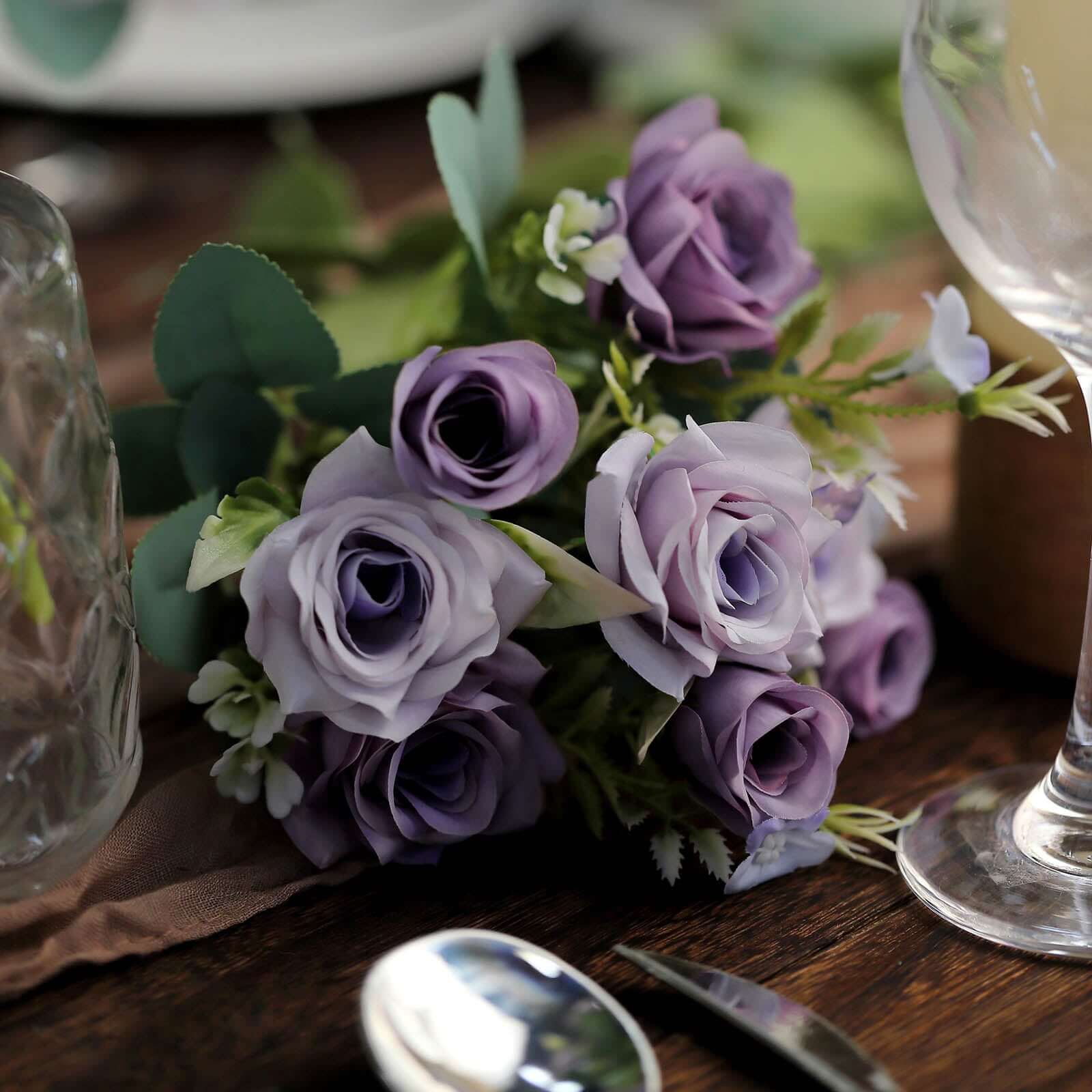 Hot Deal! 4-Bush Lavender Lilac Artificial Silk Rose Flower Bouquet for Bridal Use