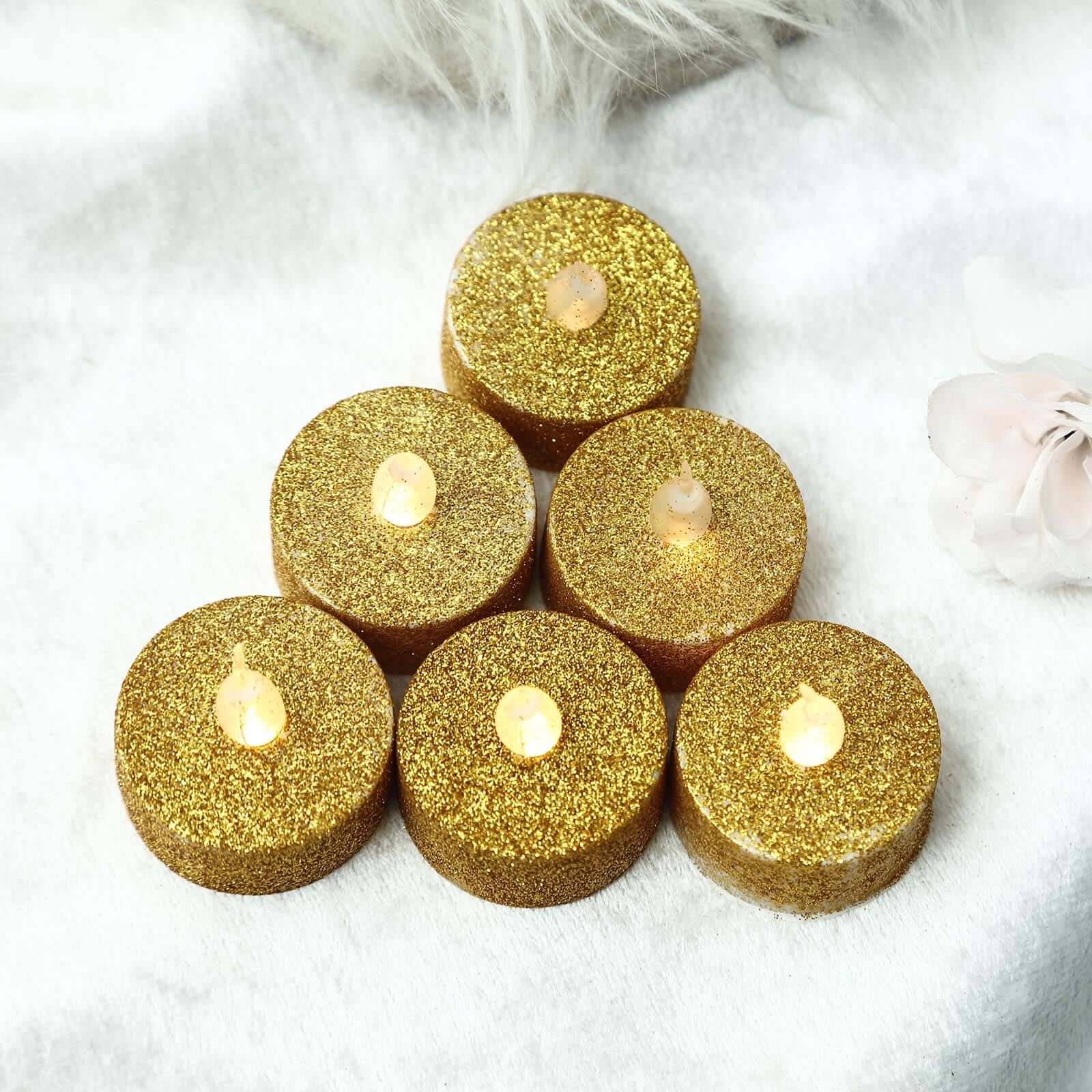 Hot Sale! 12-Pack Flameless LED Tealight Candles with Glittery Gold Design, Battery Operated