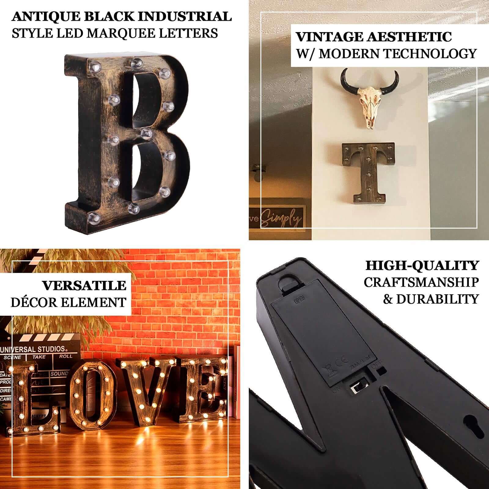Hot! Industrial Style Antique Black LED Marquee Letter A for Weddings & Displays