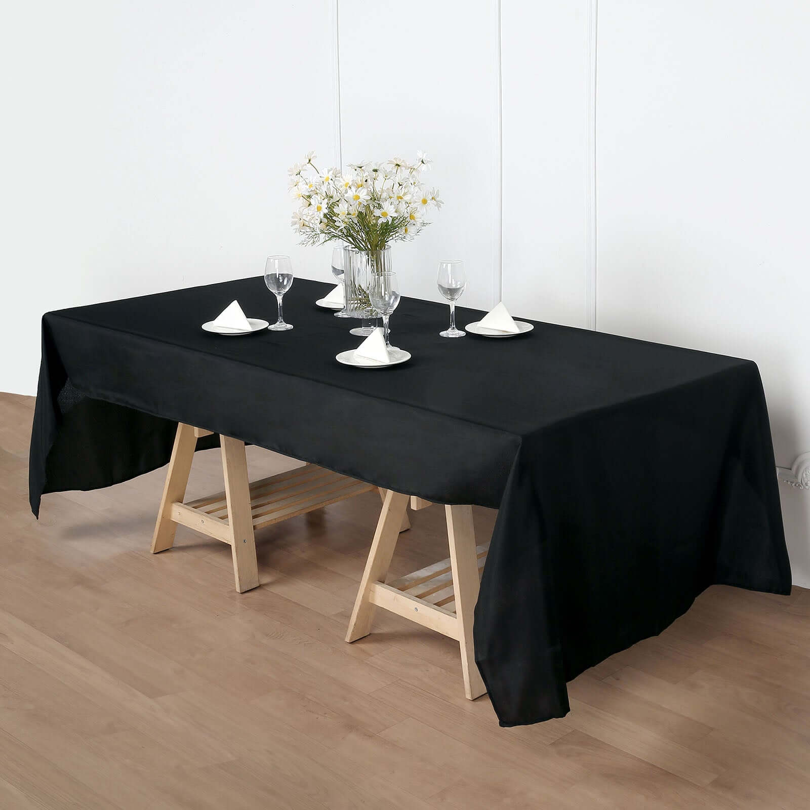 Wrinkle-Resistant Black Polyester Rectangle Tablecloth, 50x120