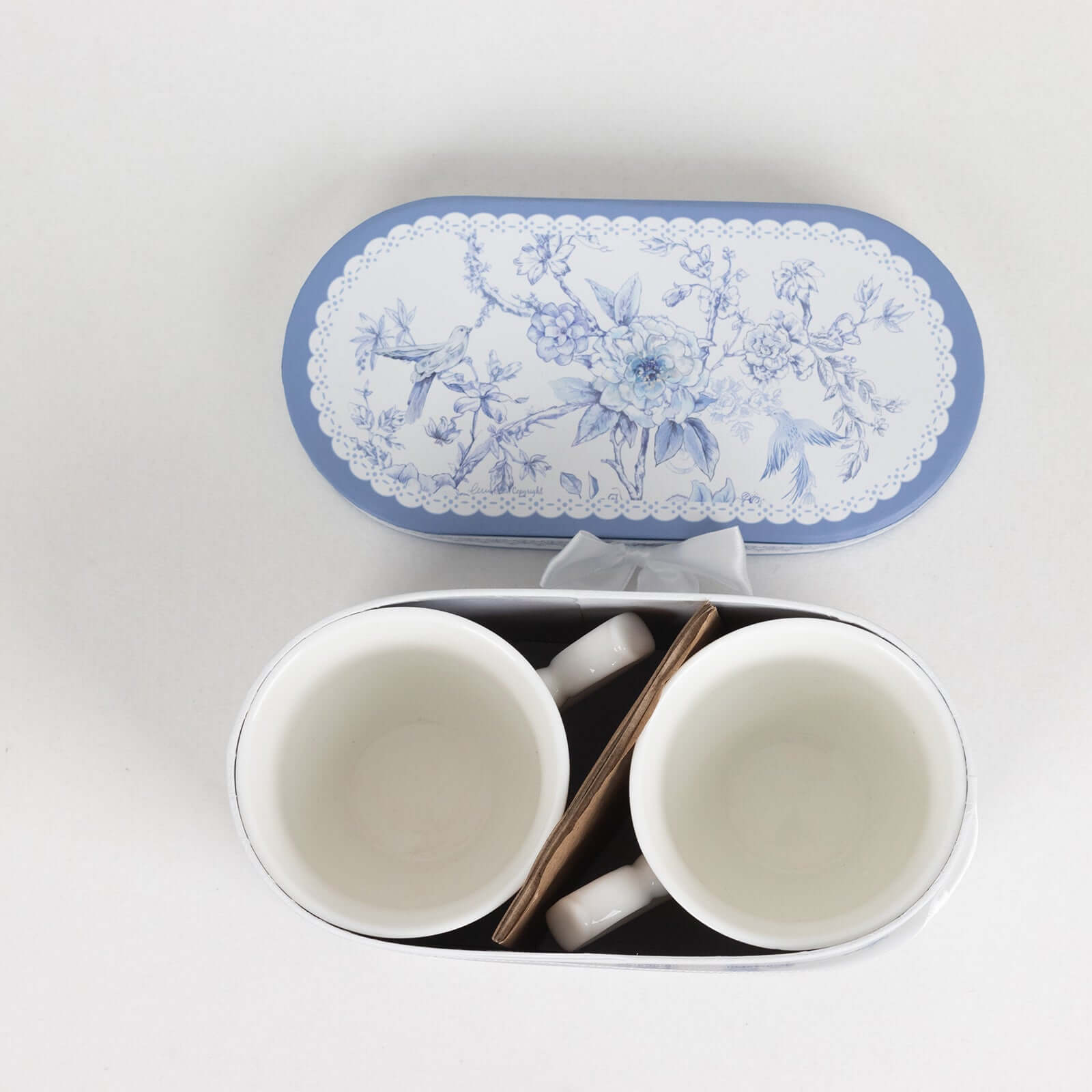 Hot Deal! 2-Pack White & Blue French Toile Porcelain Tea Cups Bridal Shower Gift Set in Keepsake Box