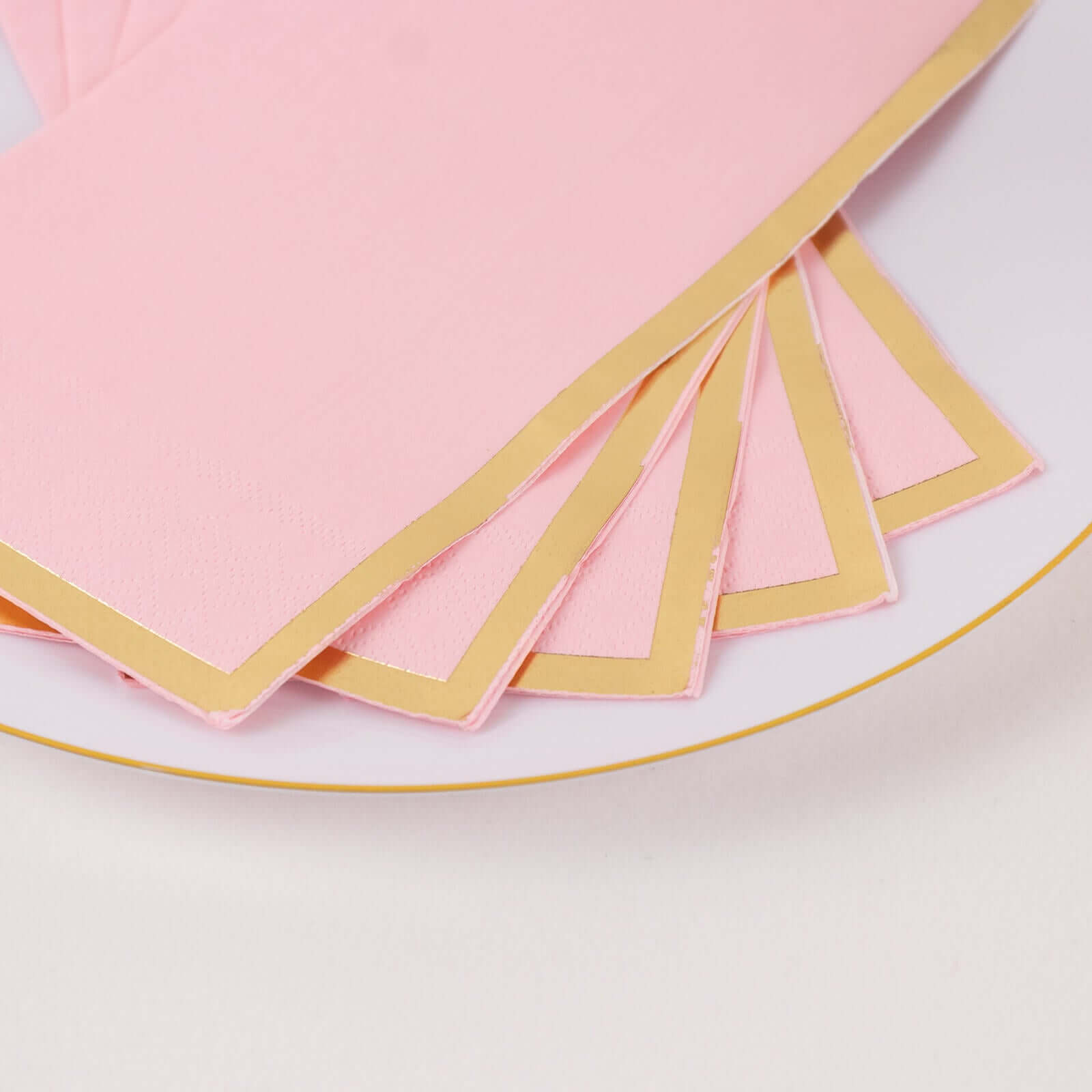 50-Piece 2-Ply Pink Paper Dinner Napkins with Stylish Gold Foil Edge