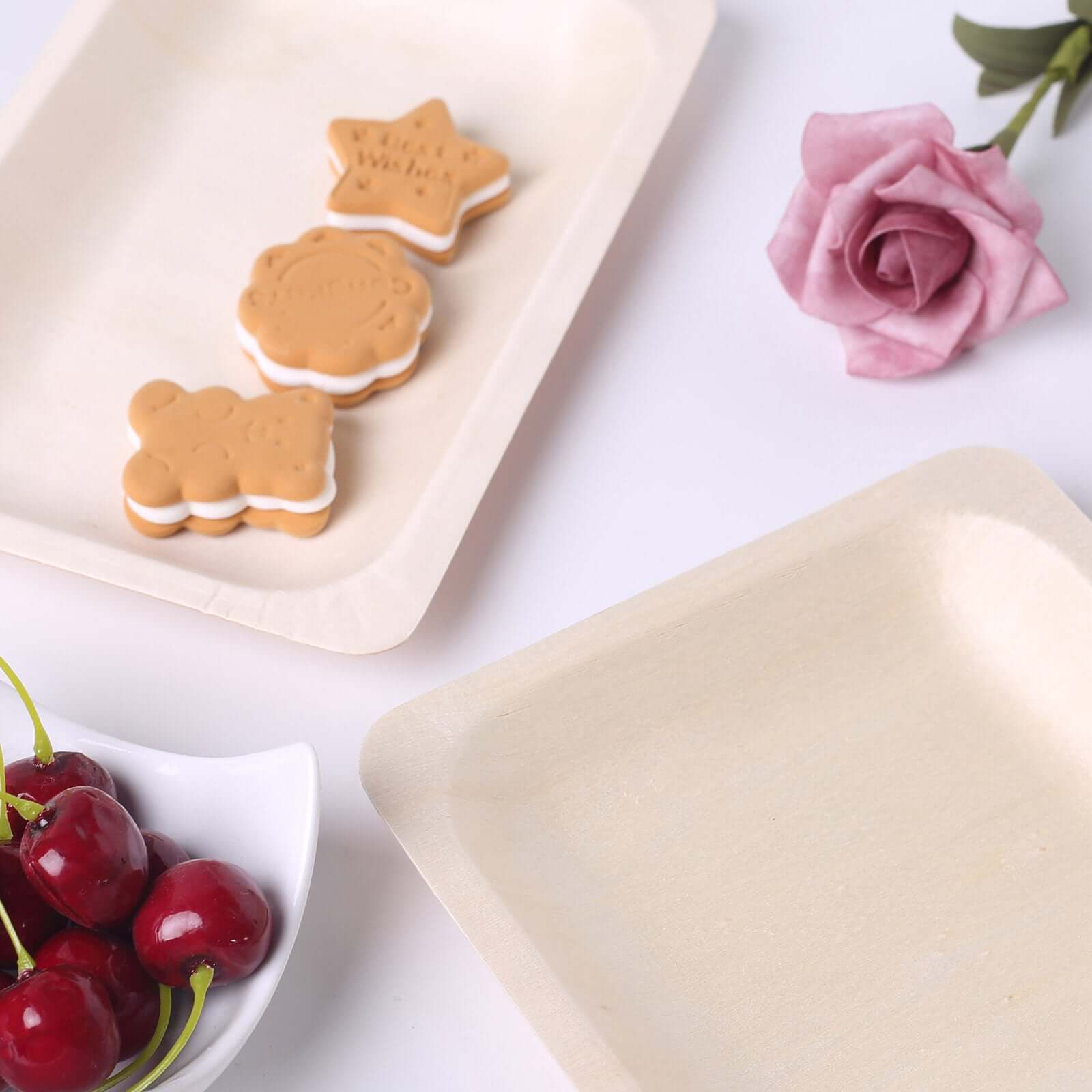 25-Piece Set of 6-Inch Square Eco-Friendly Birchwood Dessert and Appetizer Plates
