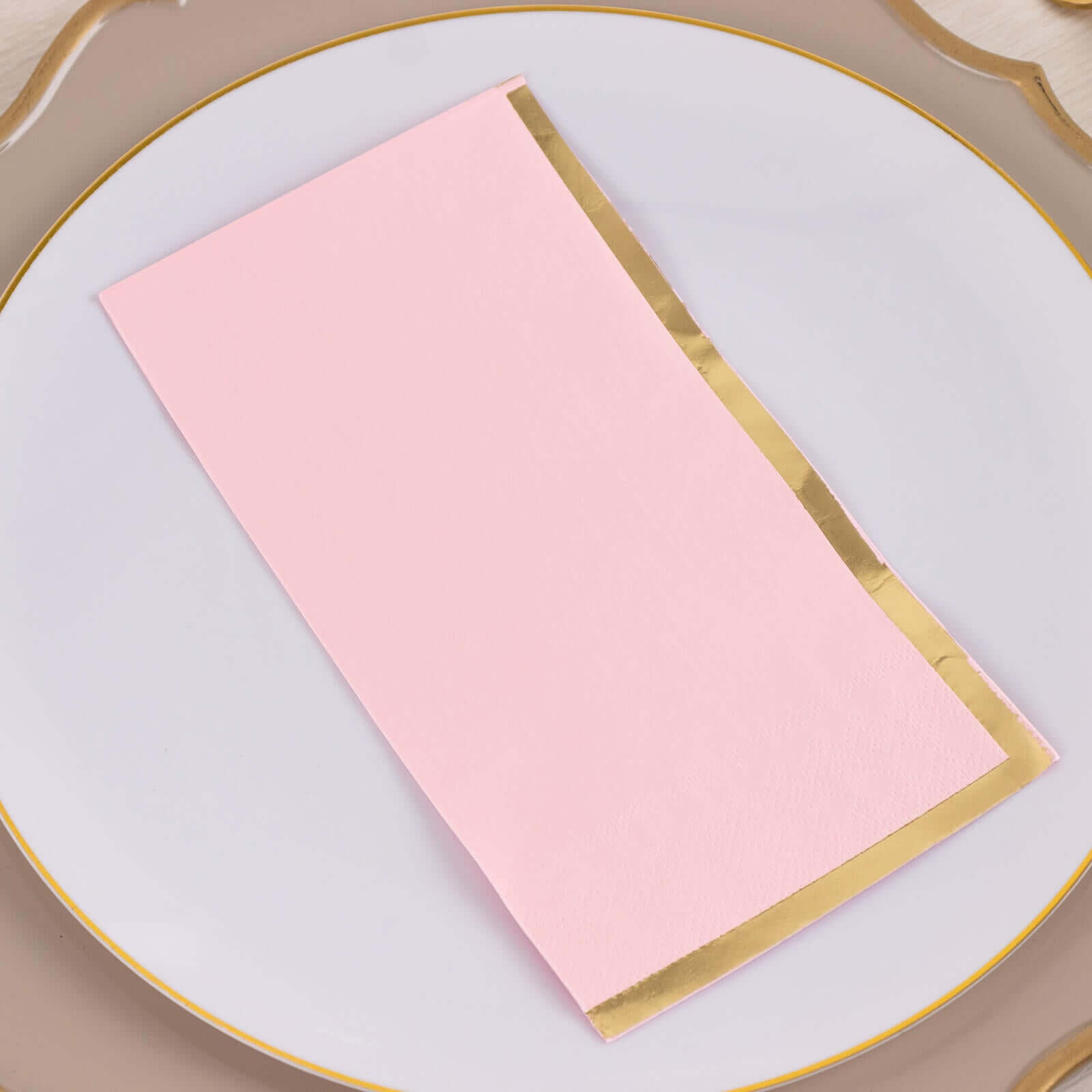 50-Piece 2-Ply Pink Paper Dinner Napkins with Stylish Gold Foil Edge