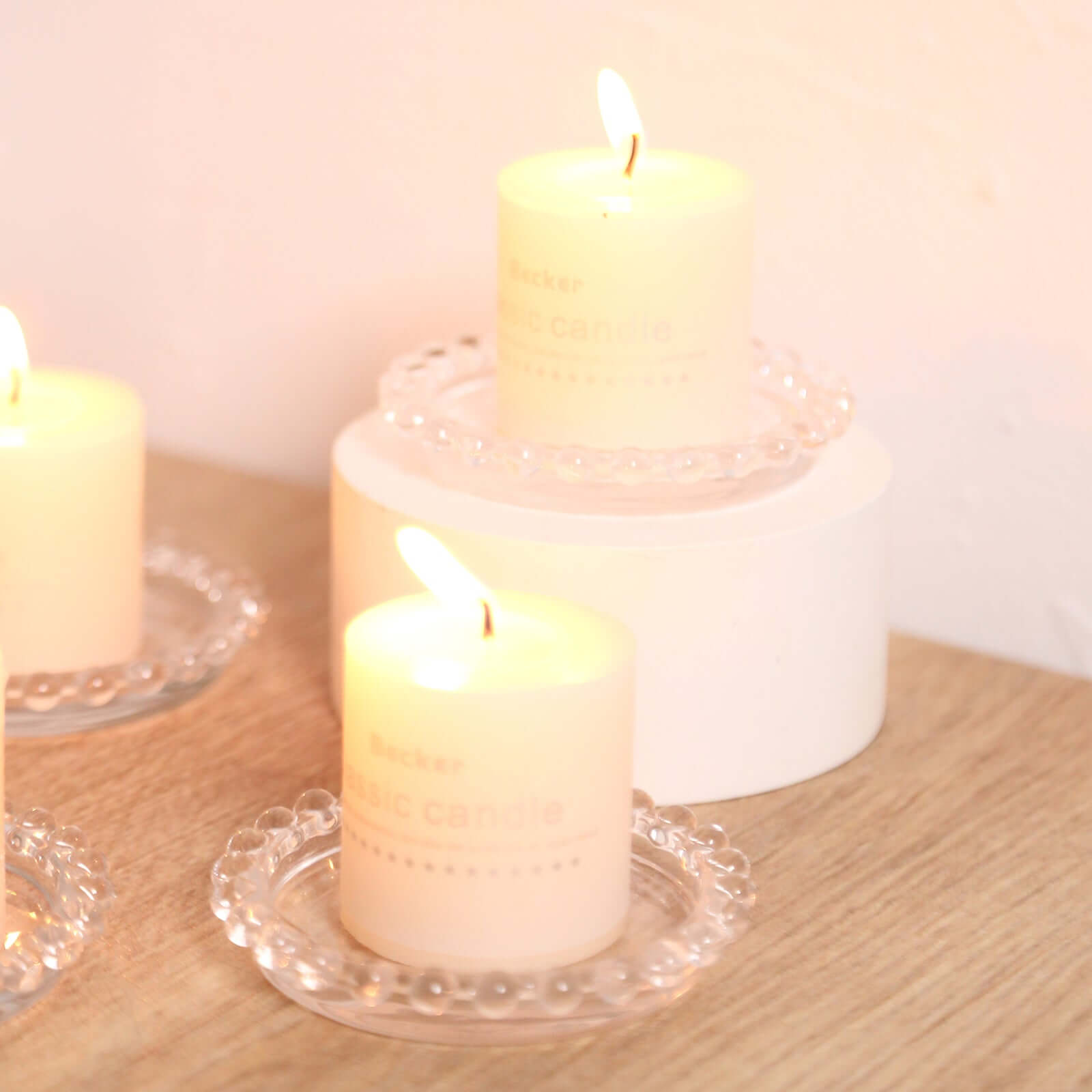 6-Pack Clear Glass Pillar Candle Holder Plates with Beaded Rims - Ideal Small Round Coasters