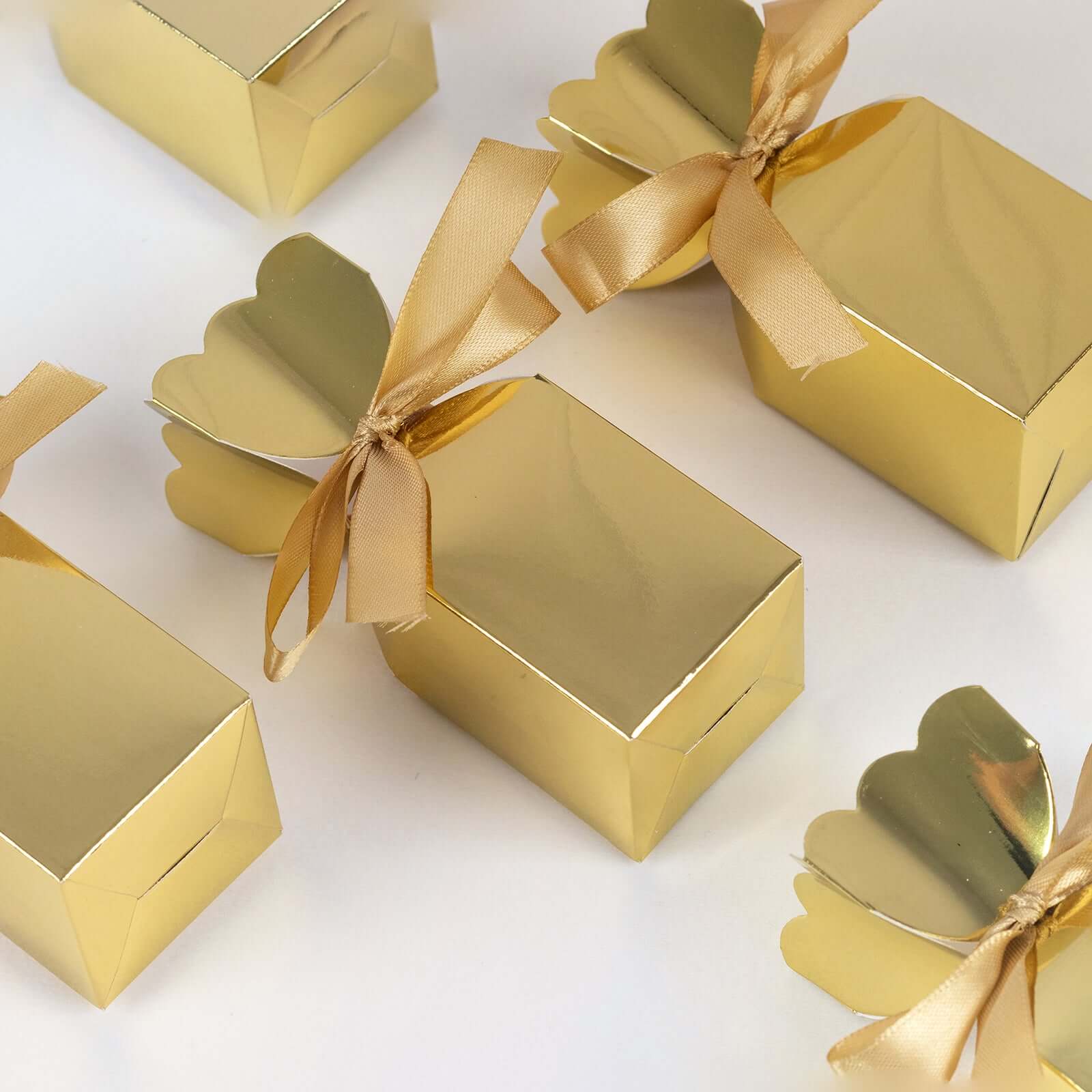 25-Pack Gold Floral Satin Ribbon Candy Gift Boxes - Ideal for Parties