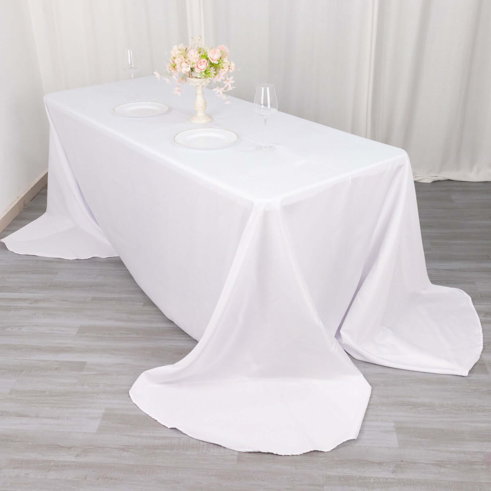 White 90x156 Polyester Rectangle Tablecloth with Rounded Corners for Elegant Events