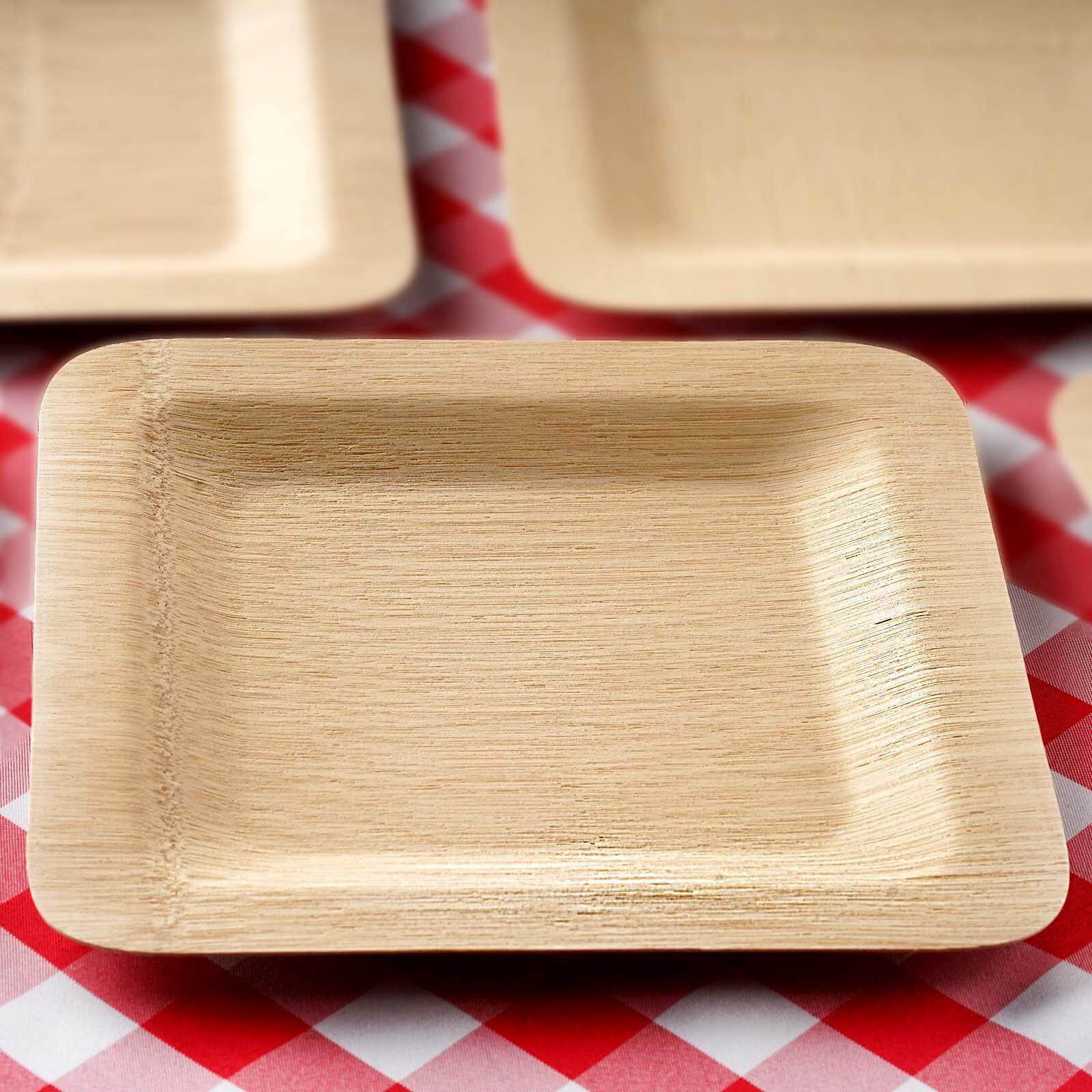 10-Pack Natural Bamboo 9 Square Dinner Plates - Eco-Friendly Disposable for Events