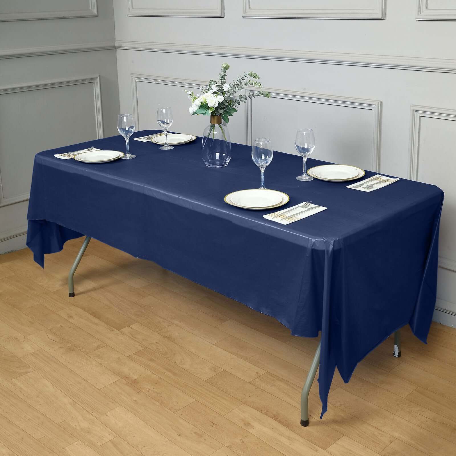 Navy Blue 5-Pack Disposable Plastic Rectangle Table Covers 54x108 - Ideal for Gatherings