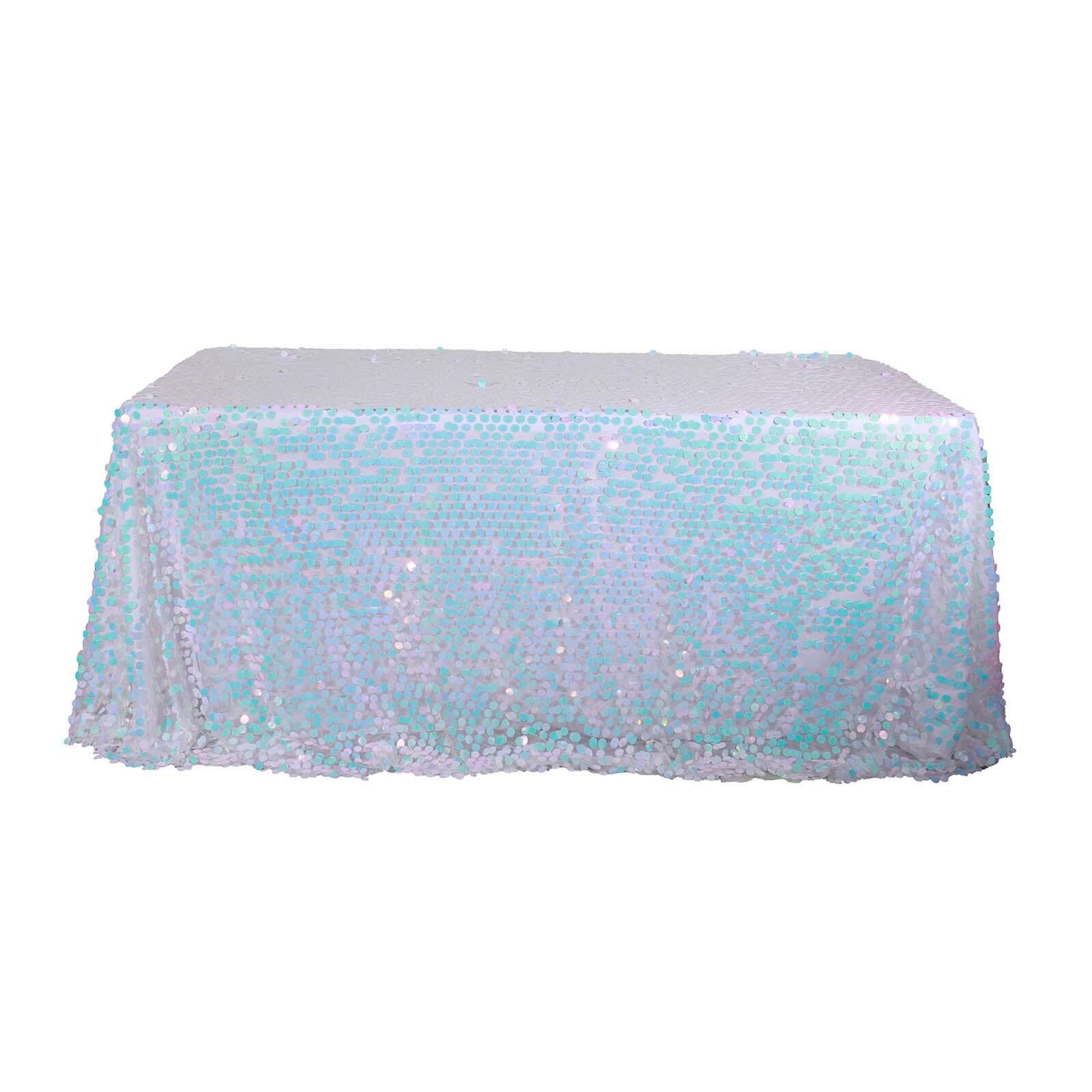 Iridescent Blue Sequin Rectangle Tablecloth - 90x132 Inches, Seamless, Perfect for Events