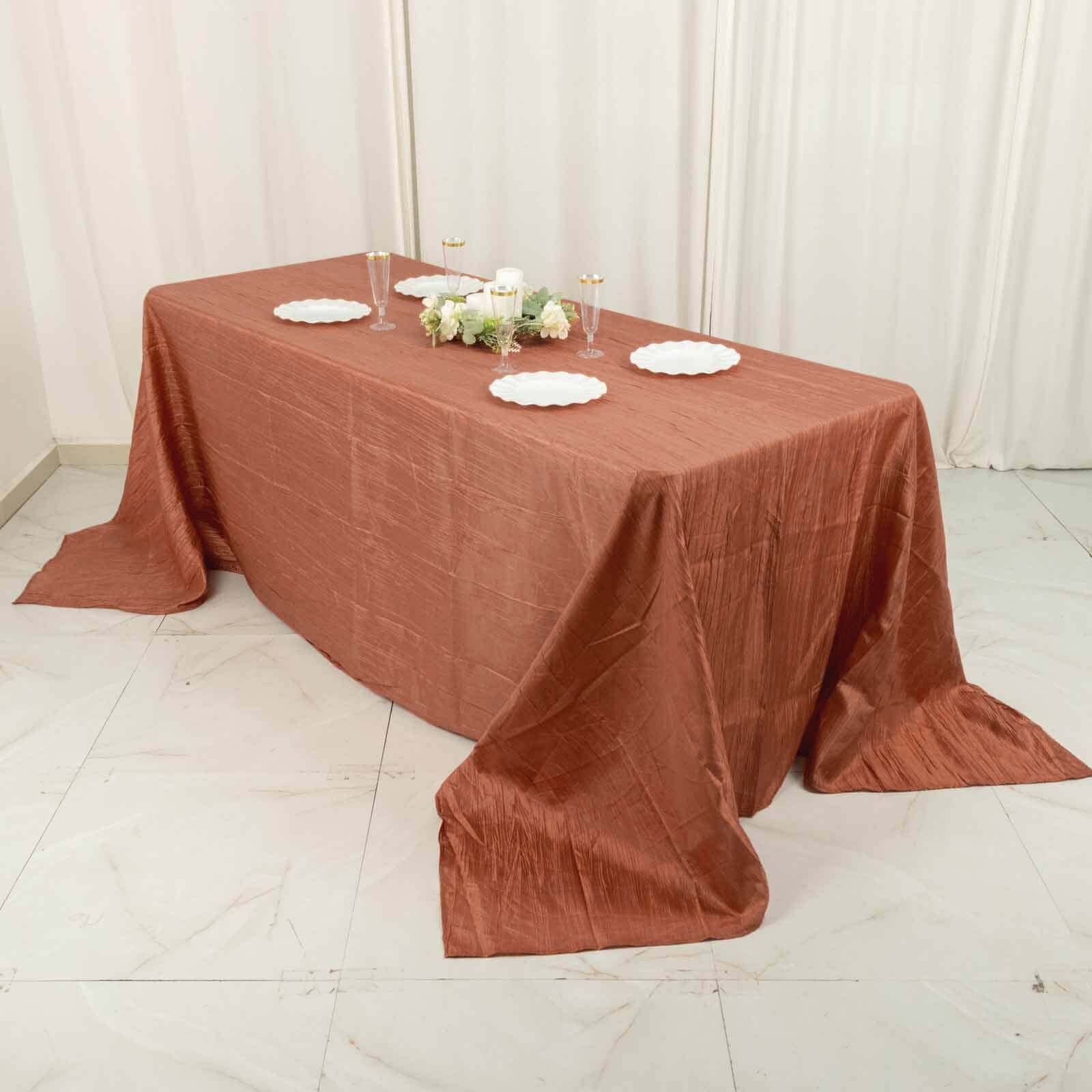 Seamless Accordion Crinkle Taffeta Tablecloth - Terracotta (Rust), 90x132