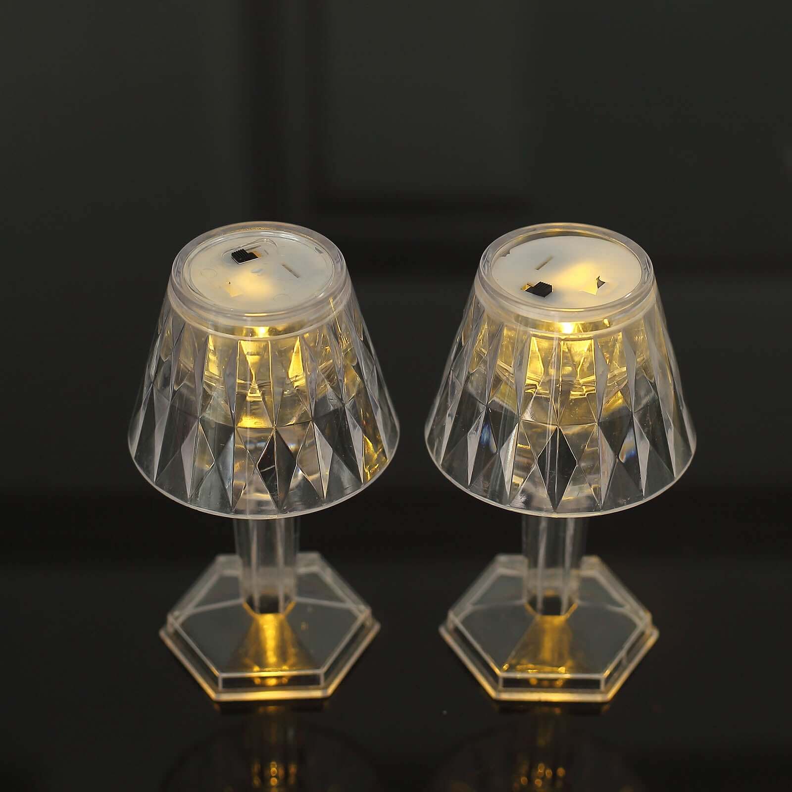 6-Piece Set of Clear Acrylic LED Warm White Accent Night Lights with Diamond Design, 4.5 inches Tall