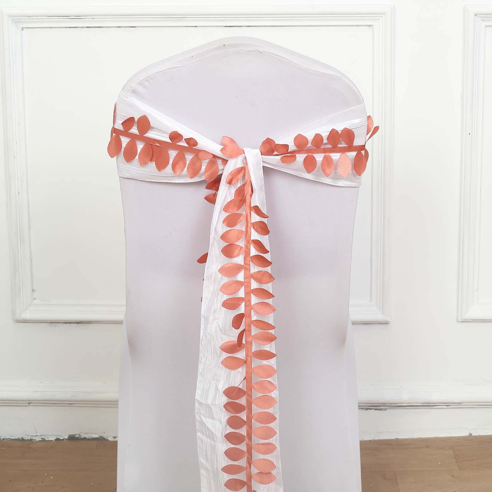 50ft Sophisticated Taffeta Ribbon Sash with 4 - Leaf Petal Design in Terracotta (Rust) - Ideal for Decor