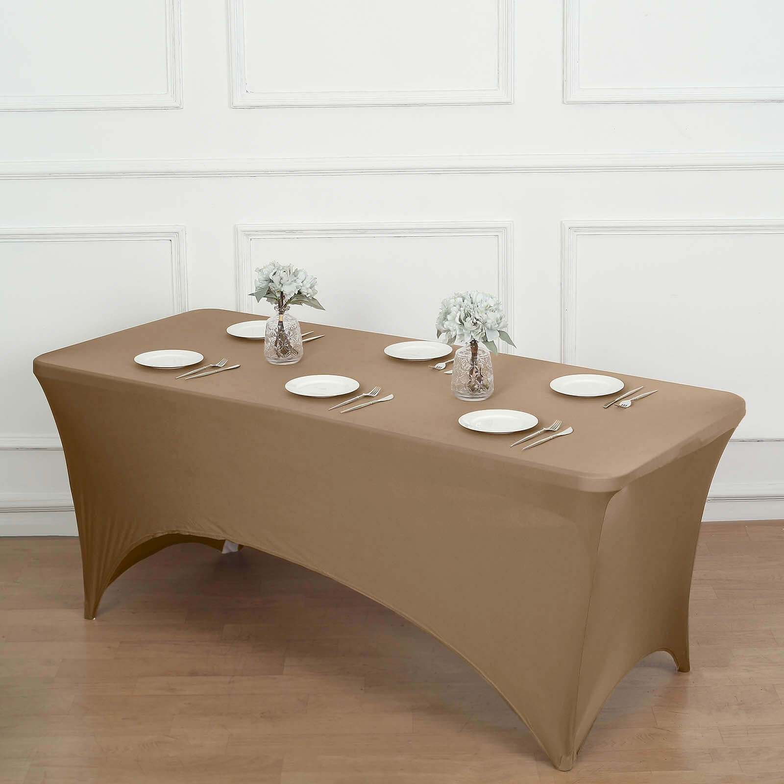 Durable Taupe Stretch Spandex Table Cover for 8ft Rectangles - Ideal Choice