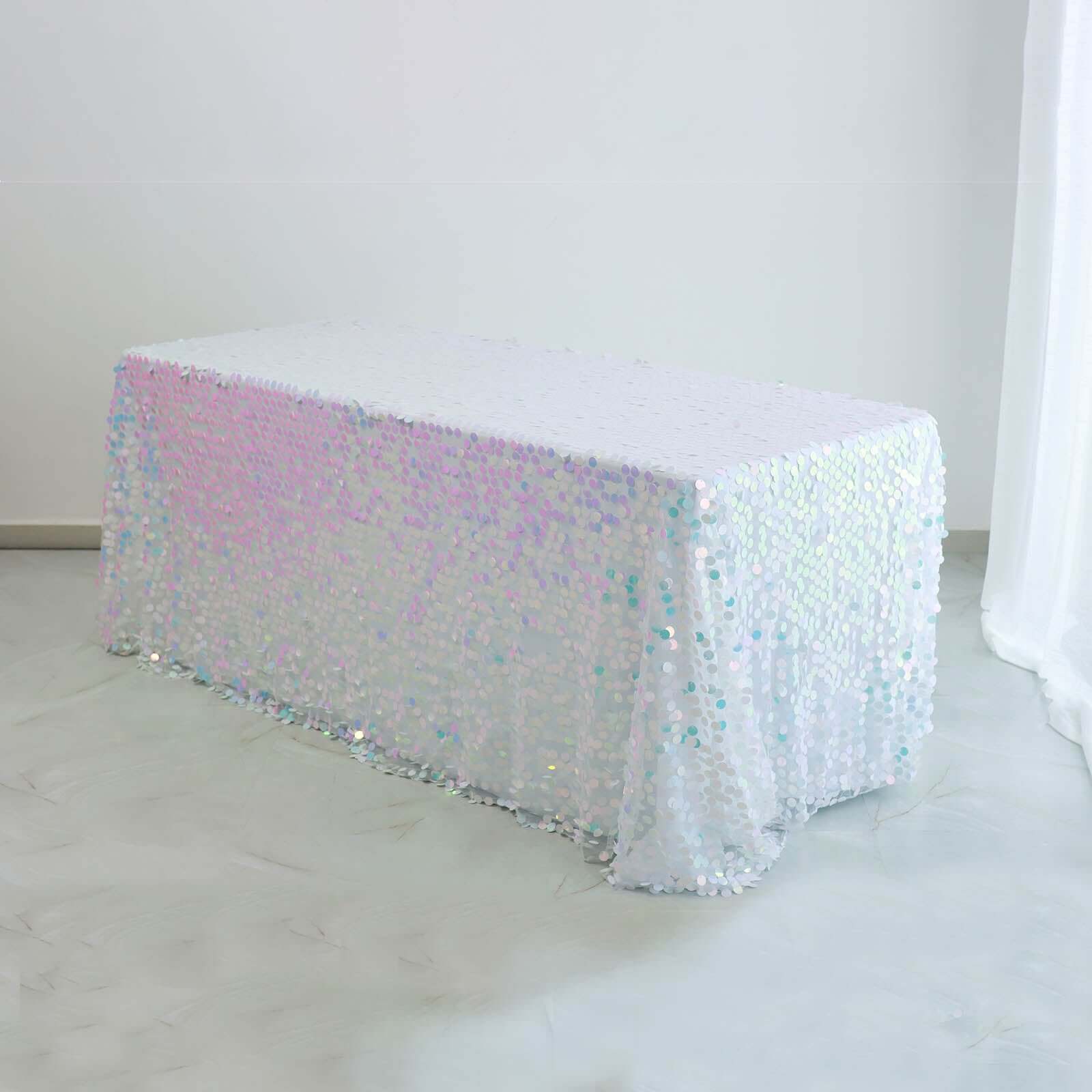 Iridescent Blue Sequin Rectangle Tablecloth - 90x132 Inches, Seamless, Perfect for Events