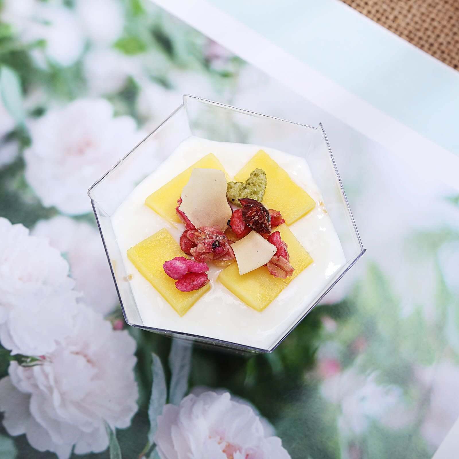 12-Piece Set of Lightweight, Disposable 3oz Clear Wavy Hexagon Plastic Dessert Cups