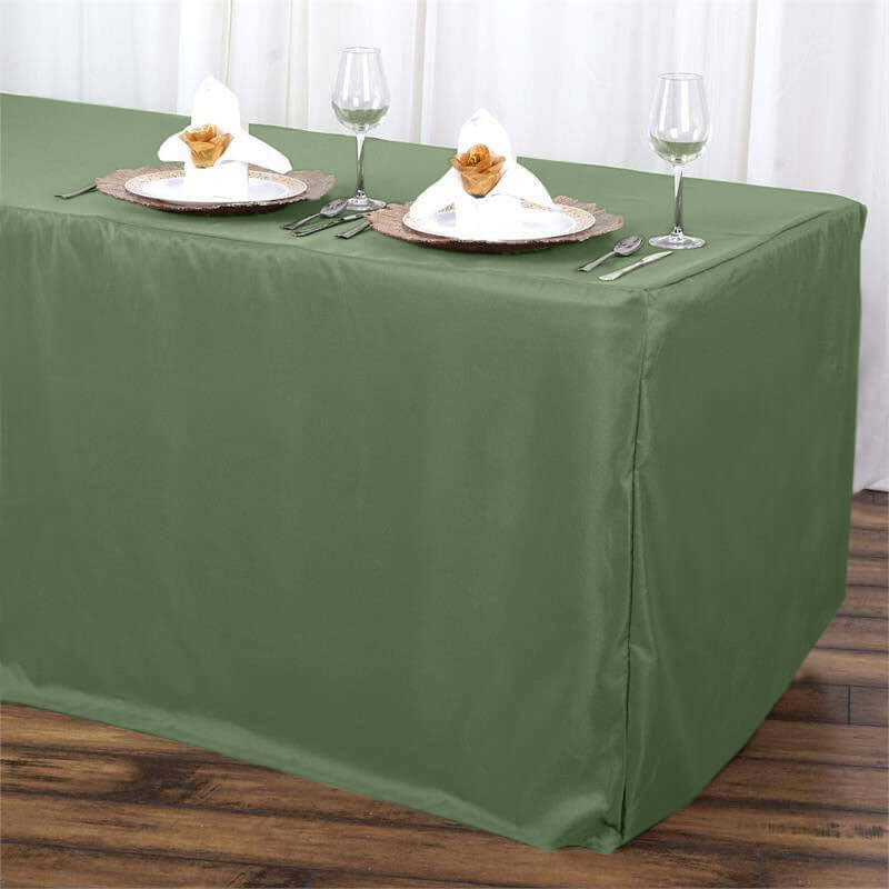 Durable Olive Green Fitted Polyester Tablecloth for 72x30 Rectangle Tables