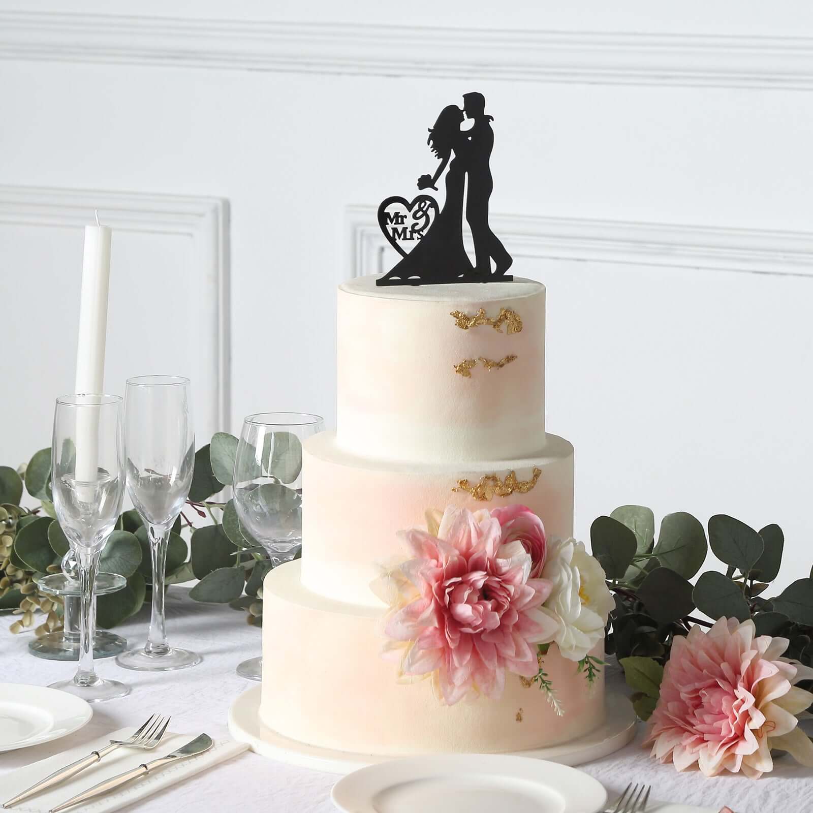 Hot Sale! Black Silhouette Mr and Mrs Acrylic Wedding Cake Toppers Set