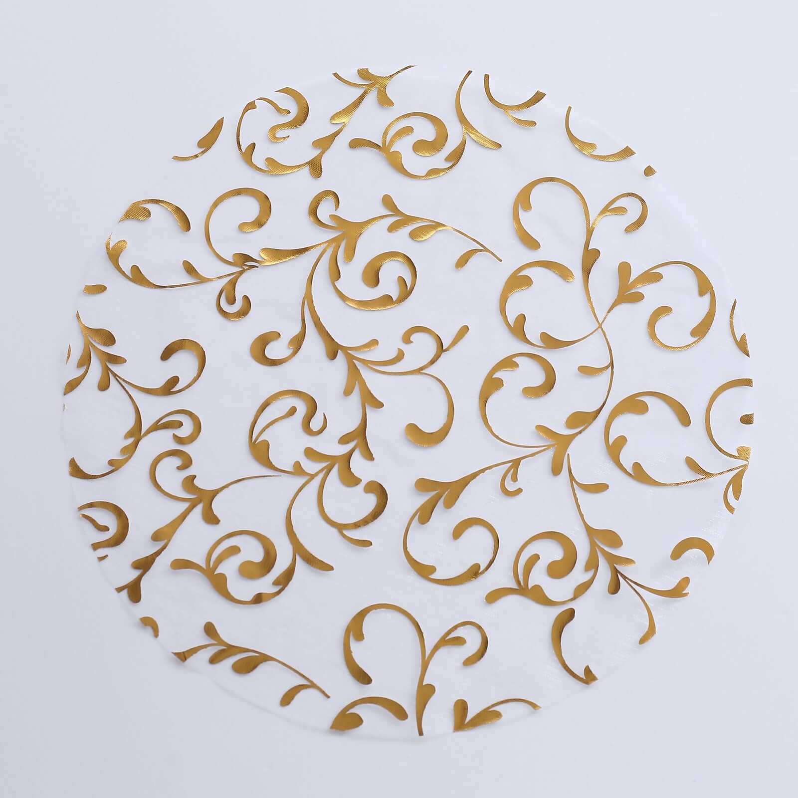Hot Deal! 10-Pack Metallic Gold Round Organza Disposable Table Placemats with Embossed Foil Flower Design